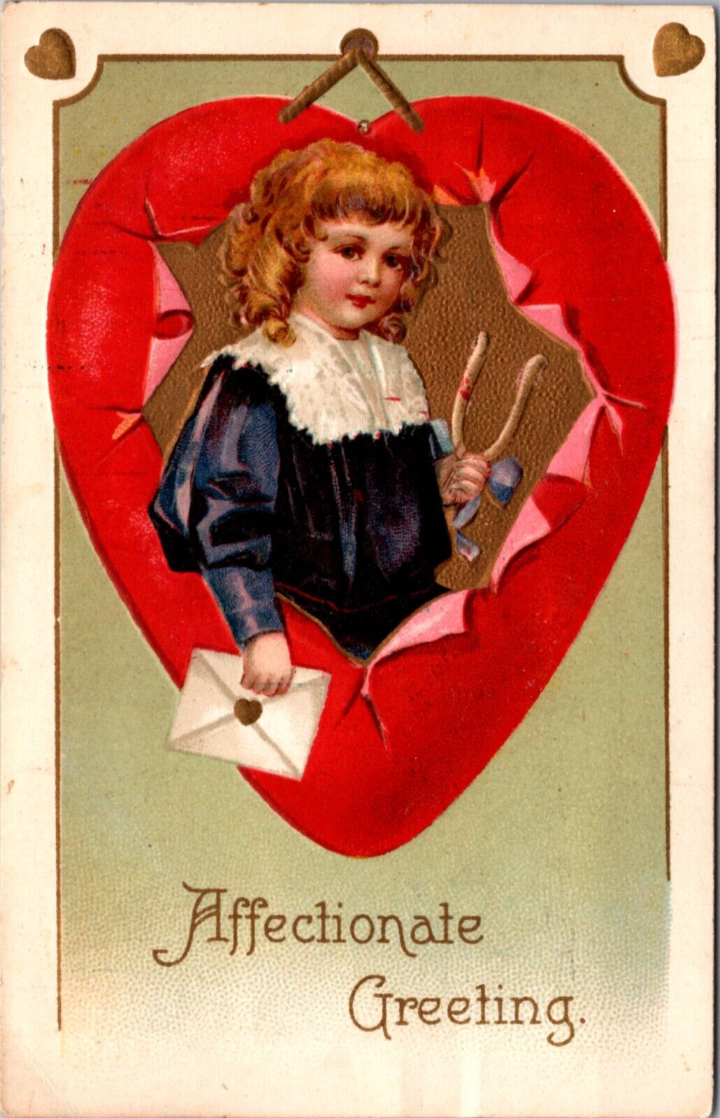 Valentine's Day PC Affectionate Greeting Child Holding Wishbone Envelope Heart