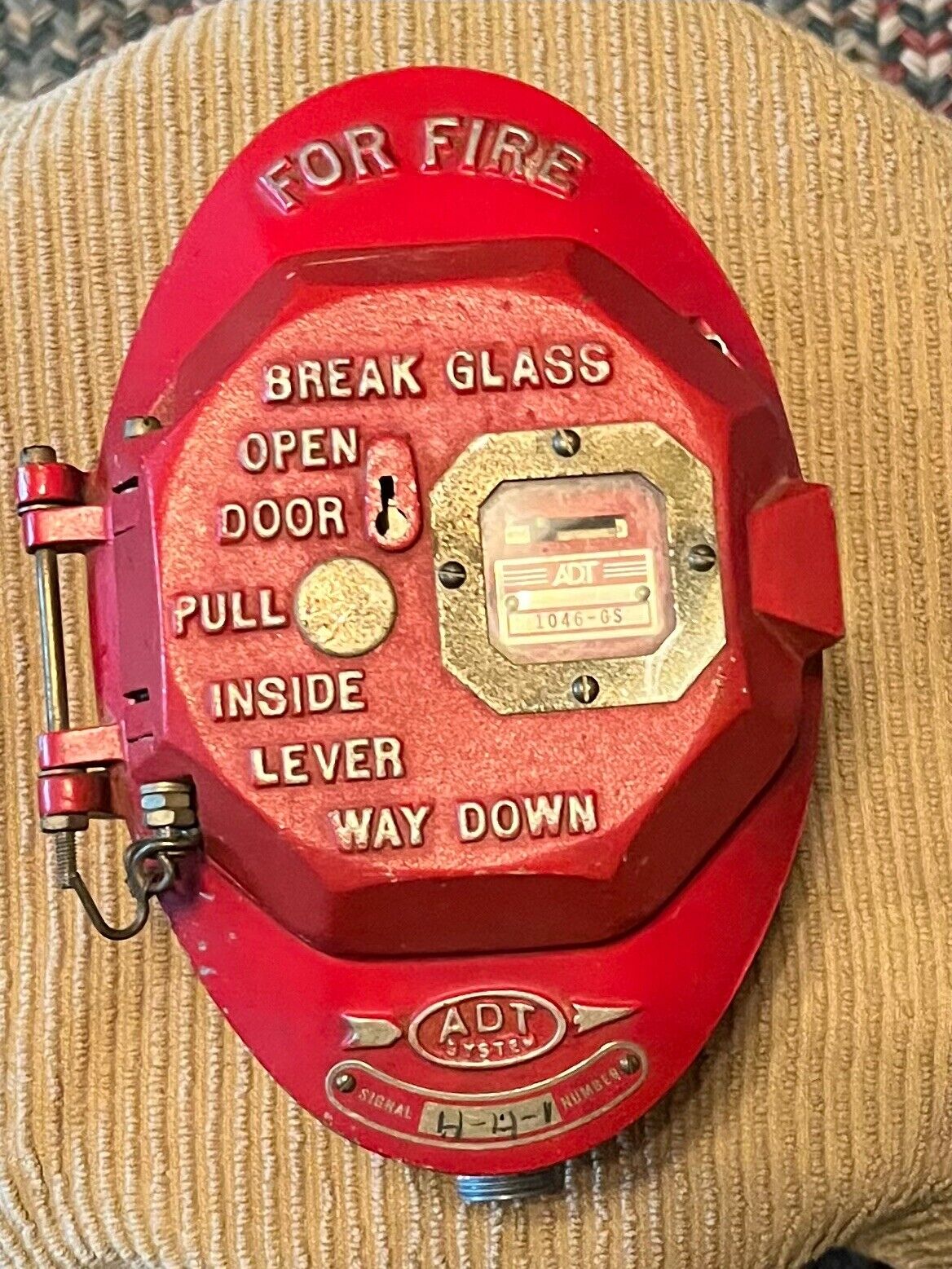 Vintage Red ADT  Fire Alarm Box Pull Break Glass 1959
