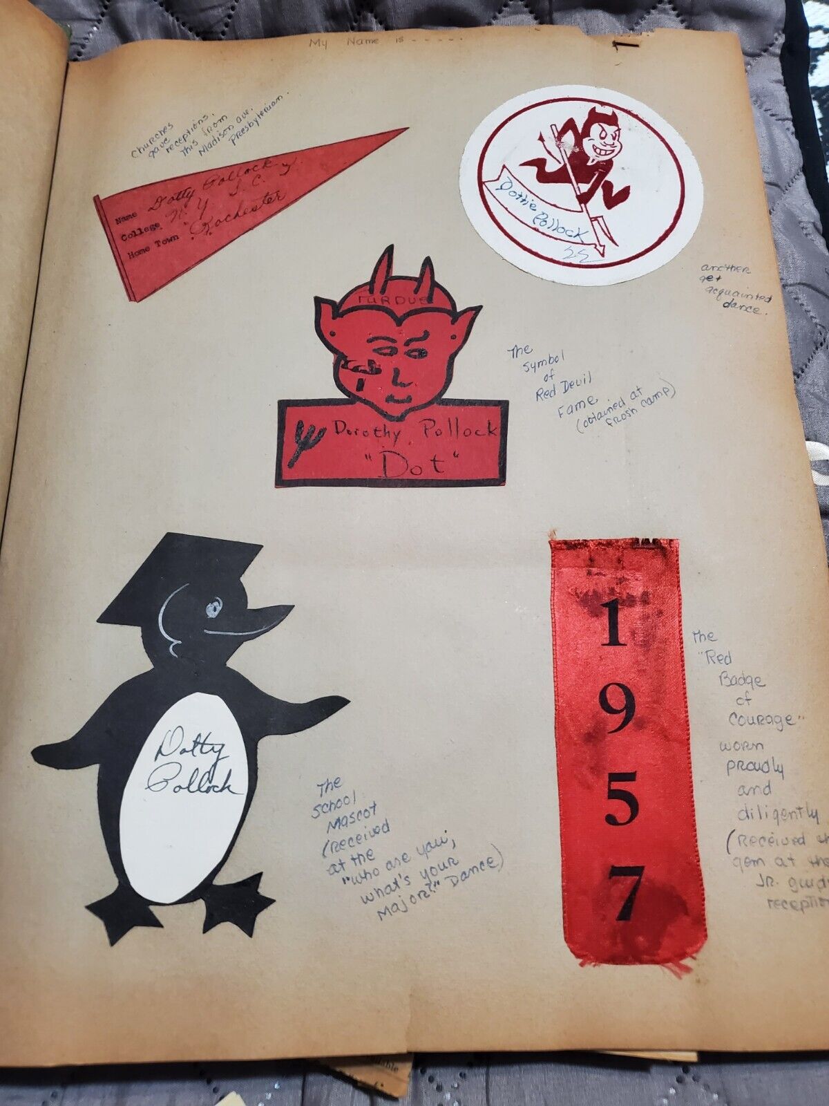 Vintage Scrapbook College Girl Ny Devils Ephemera 1950s