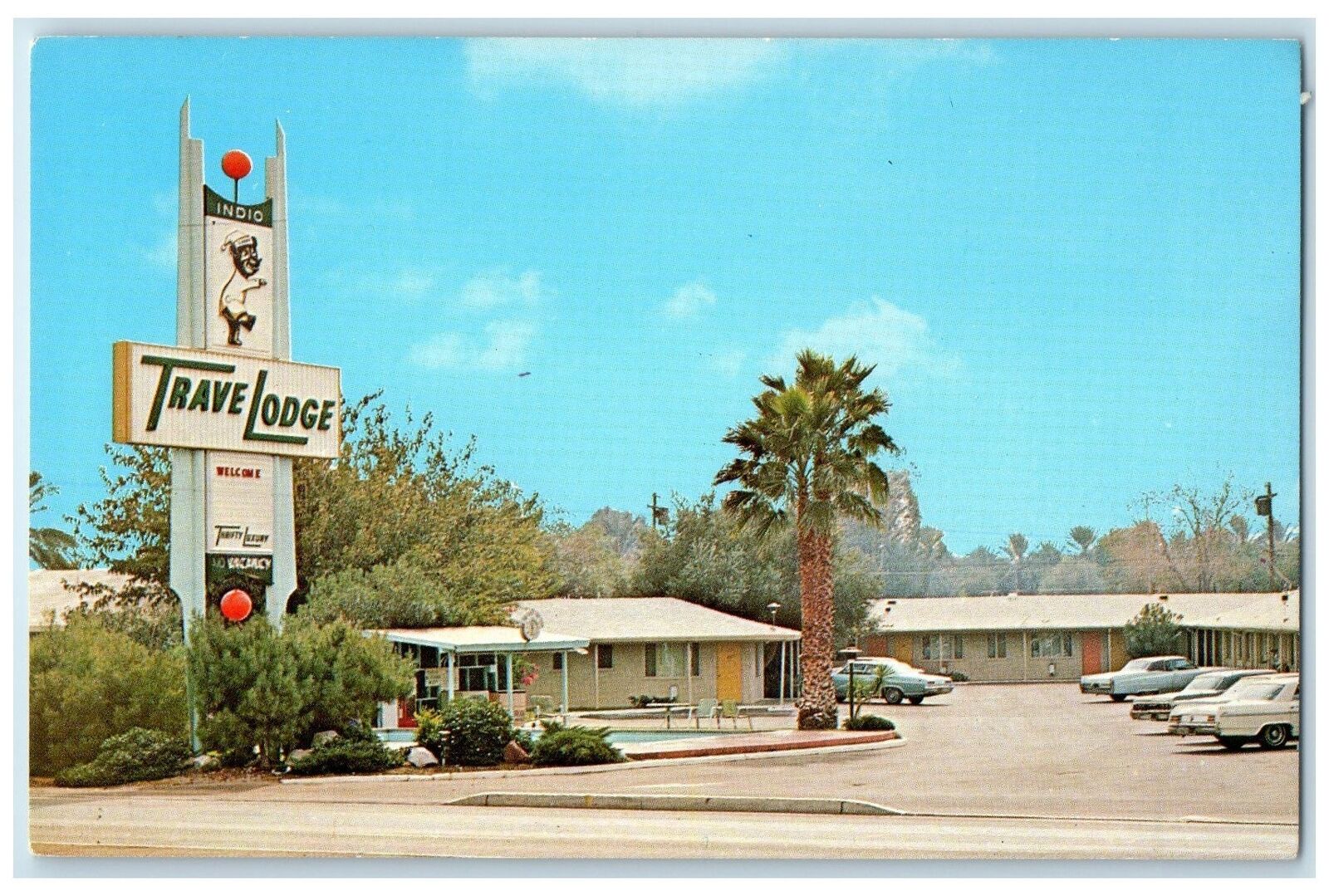 c1950's Indio Travel Lodge Hotel & Restaurant Signage Entrance Indio CA Postcard