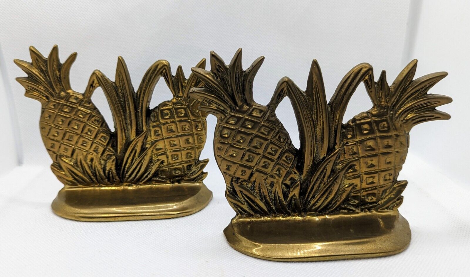 Vintage MCM Brass Pineapple Bookends Solid Brass Book Ends Mid Century Modern