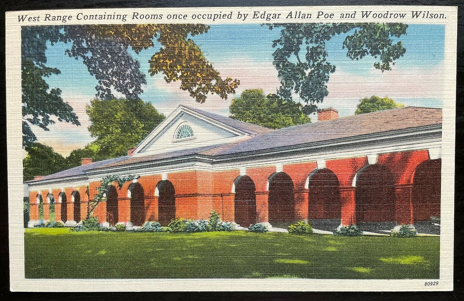 Vintage Postcard 1930-1945 University of VA West Range Rooms, Charlottesville VA