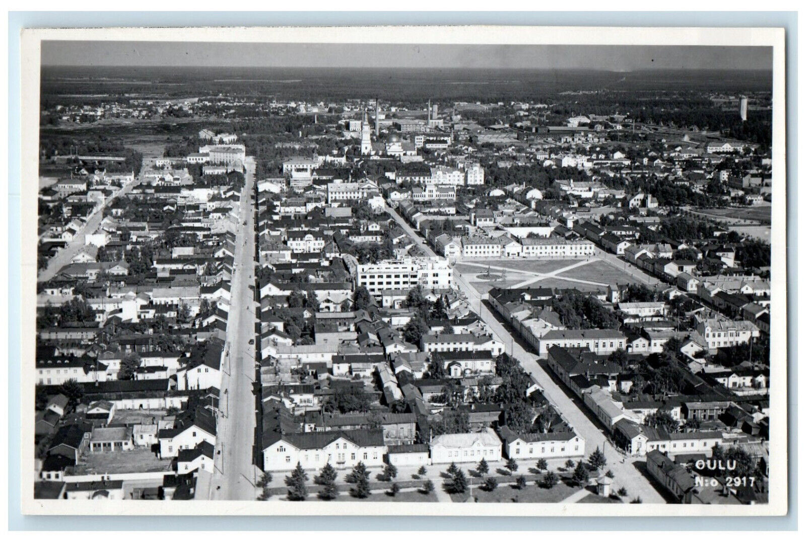 c1940's Aerial View Buildings Oulu Ostrobothnia Finland RPPC Photo Postcard