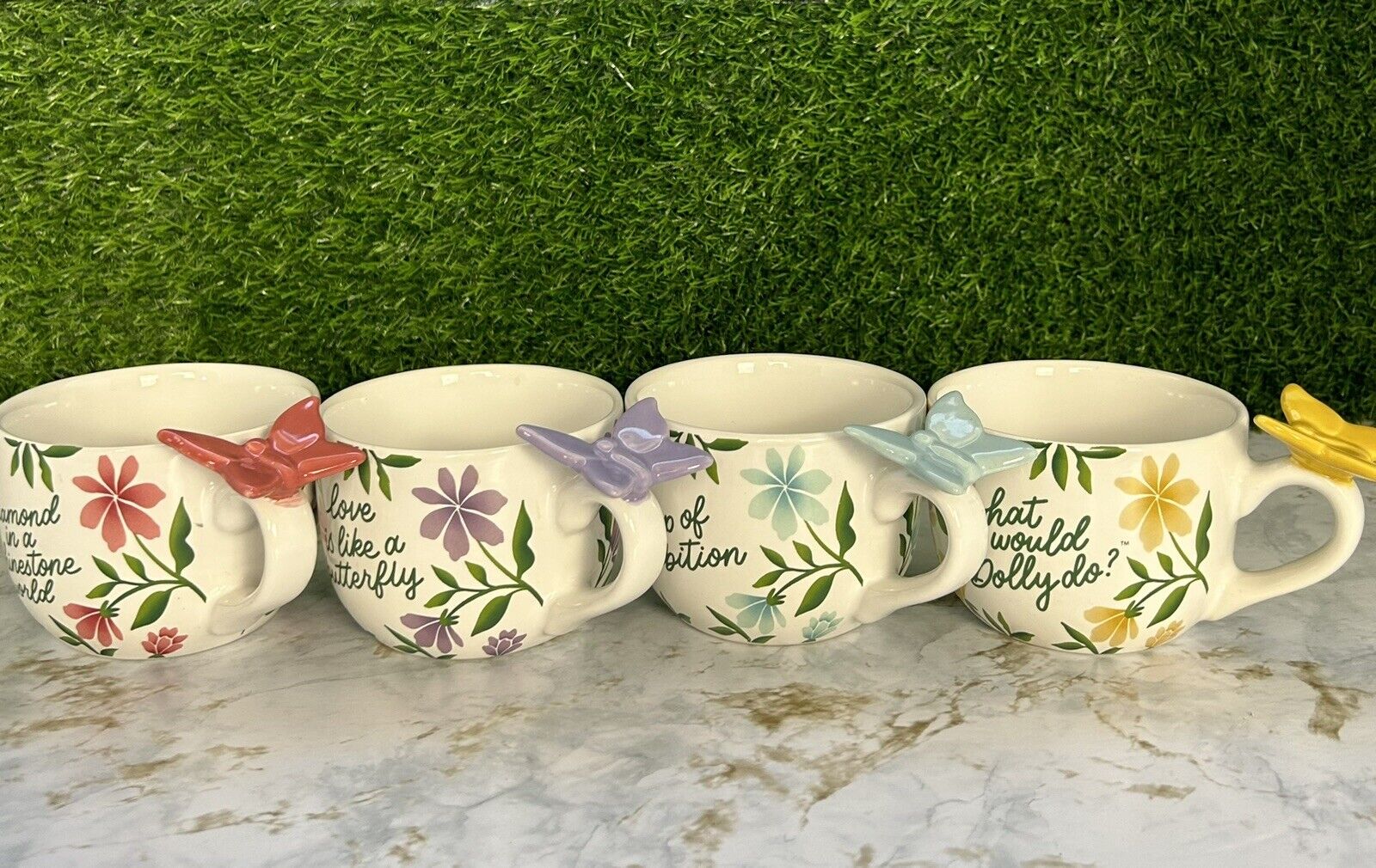 Dolly Parton Butterfly Floral Cappuccino Mugs- Set of 4 -  Brand New