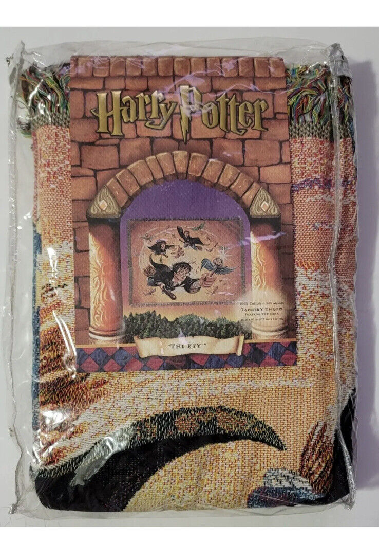 VTG Harry Potter Throw Blanket Woven Tapestry Wizard 2001 46\