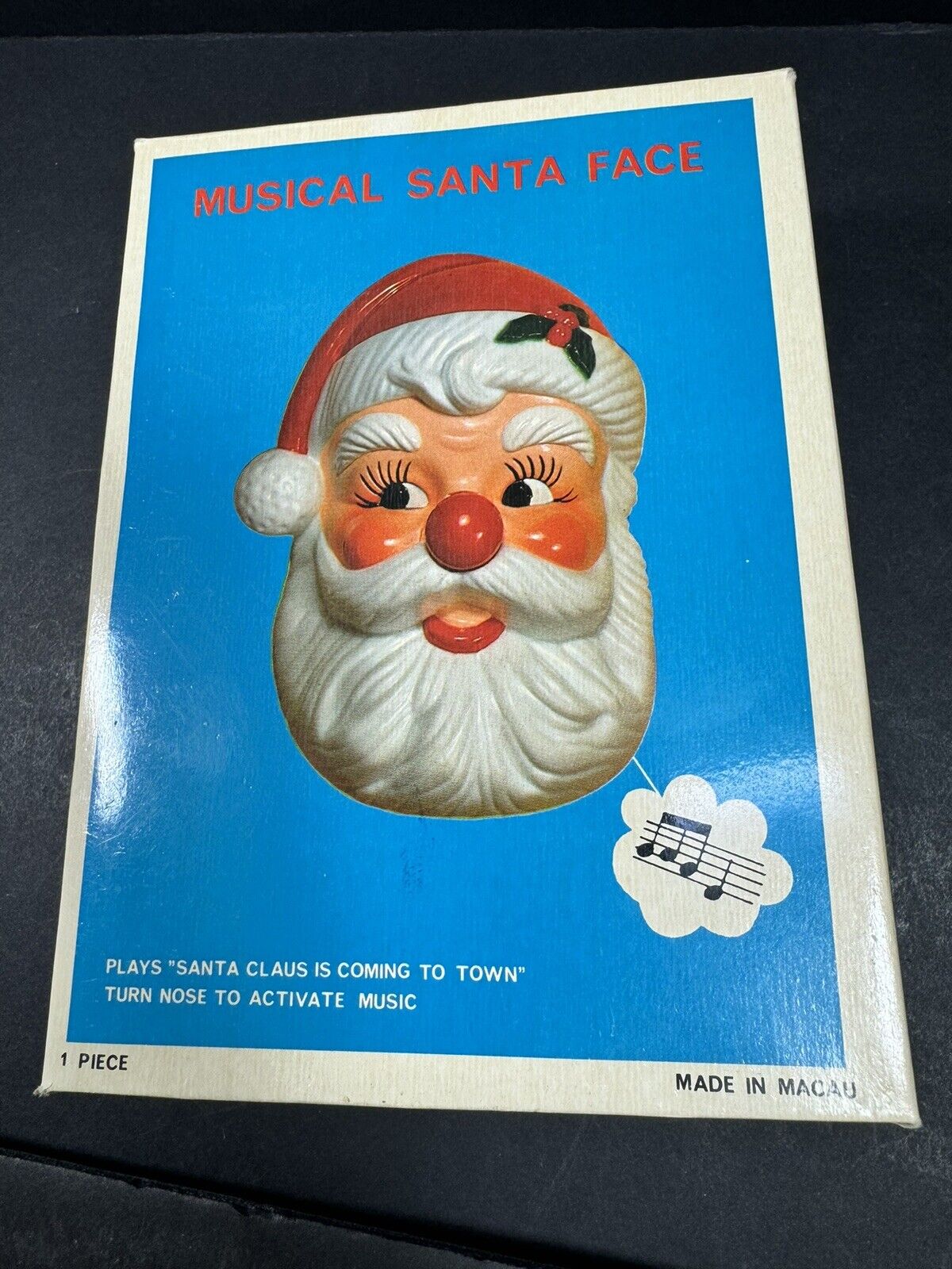 Vintage Musical Santa Face Nose Wind Up Wall Hanger Excellent (b105)