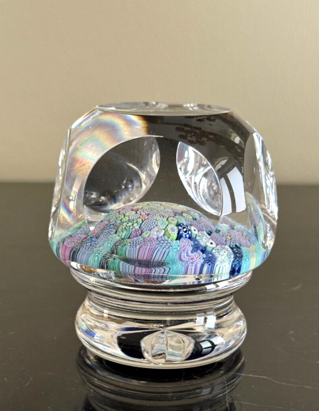 Whitefriars Vintage Millefiori Faceted Pedestal Glass Paperweight