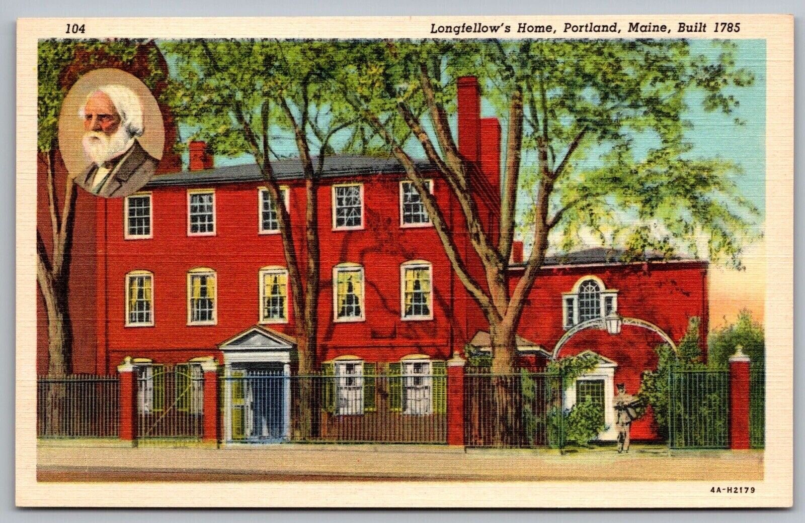 Longfellows Home Portland Maine Street View Historic Linen Vintage UNP Postcard