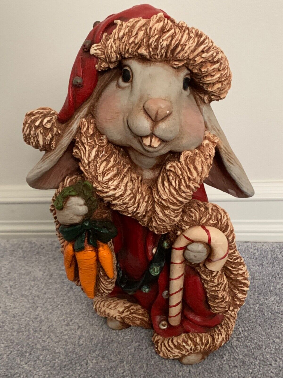 Festive Easter Bunny Rabbit Figurine Statue Dressed in a Christmas Outfit 13