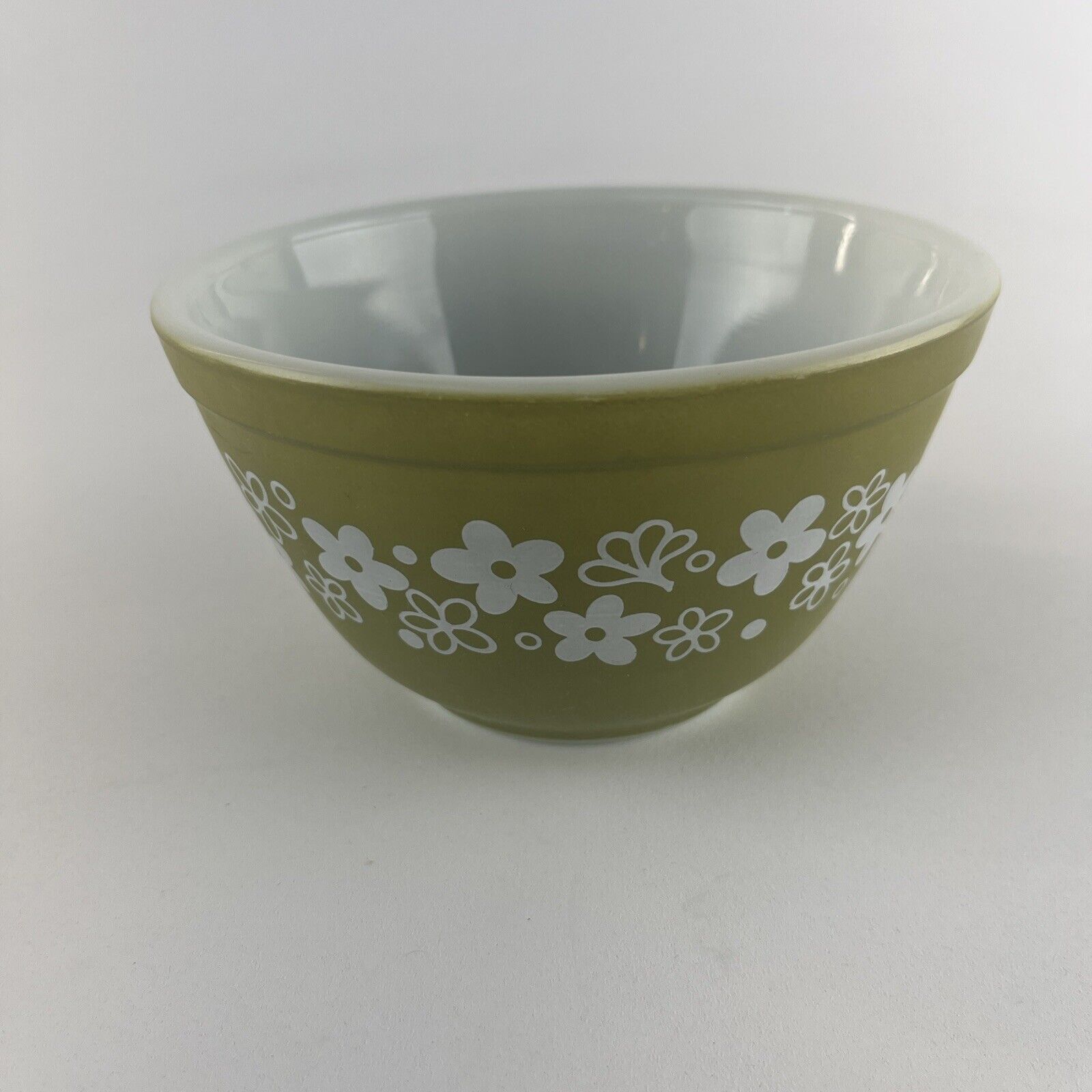 Vintage Pyrex 401 Mixing Bowl Spring Blossom Green Crazy Daisy 1.5 pint