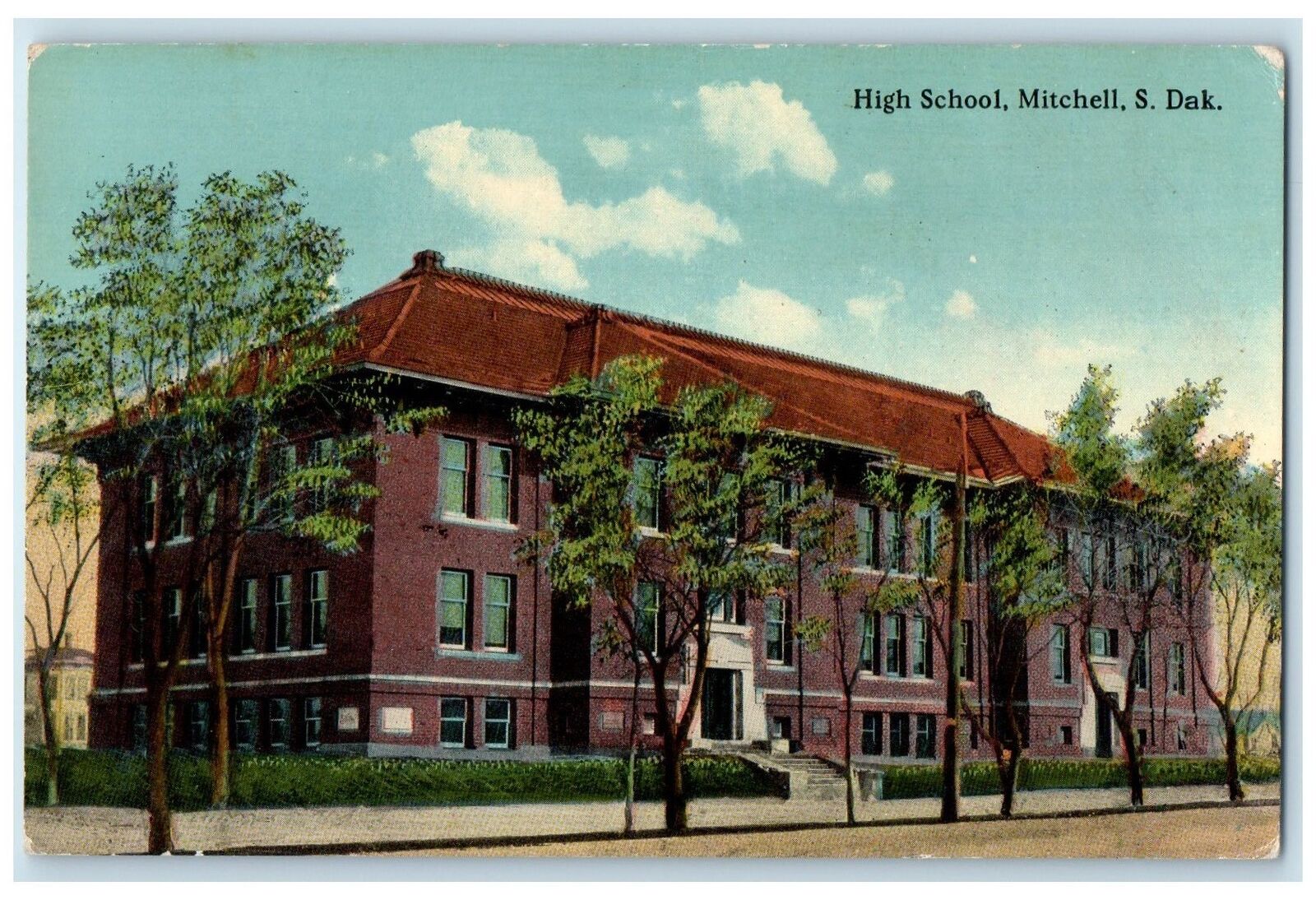 c1910s High School Exterior Roadside Mitchell South Dakota SD Unposted Postcard