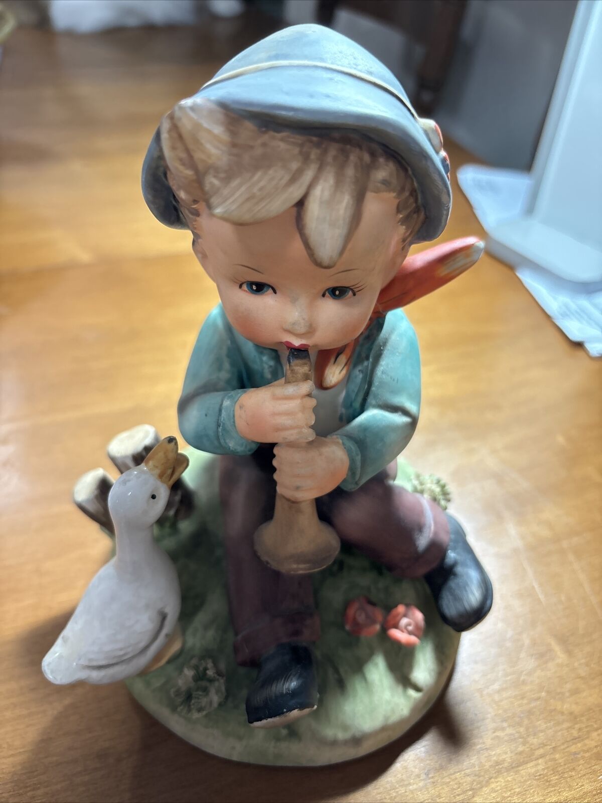 Vintage Erich Stauffer Boy Playing Horn Figurine 7”. 8248