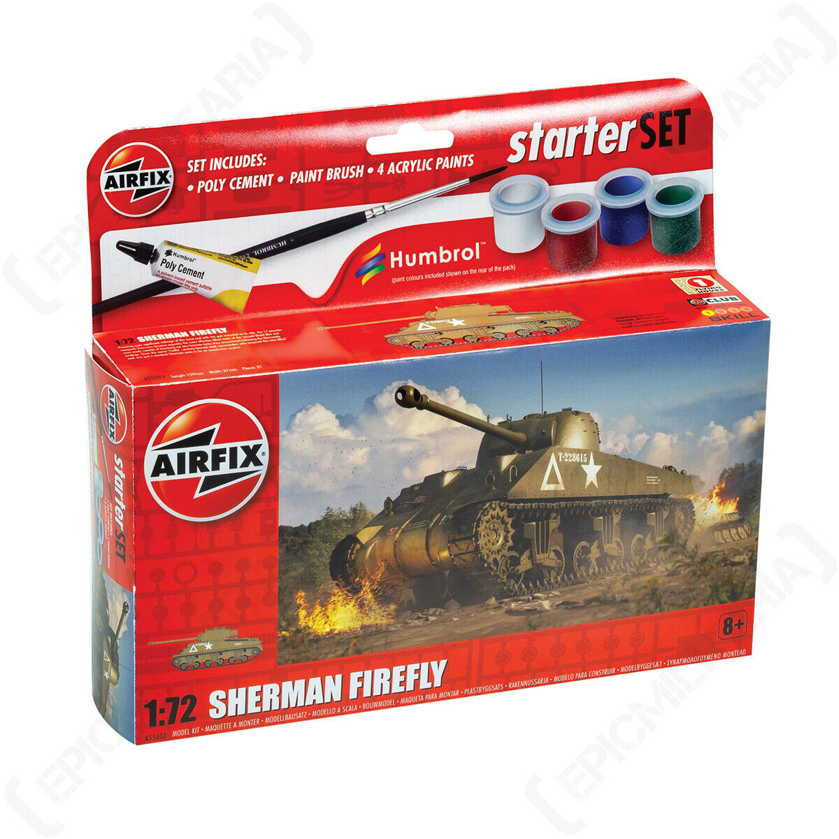 Airfix Sherman Firefly Model Kit - Military Display Tank - Starter Set