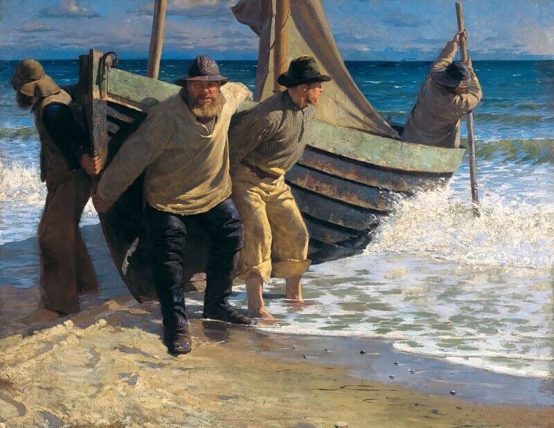 Art Oil painting Launching-the-Boat-Skagen-Oscar-Gustaf-Bjorck-Oil-Paint