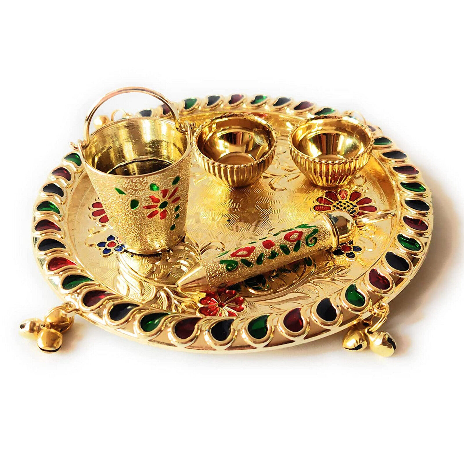 Indian Traditional Laddu Gopal Meenakari Plate for Holi Balti Pichkari Bowls