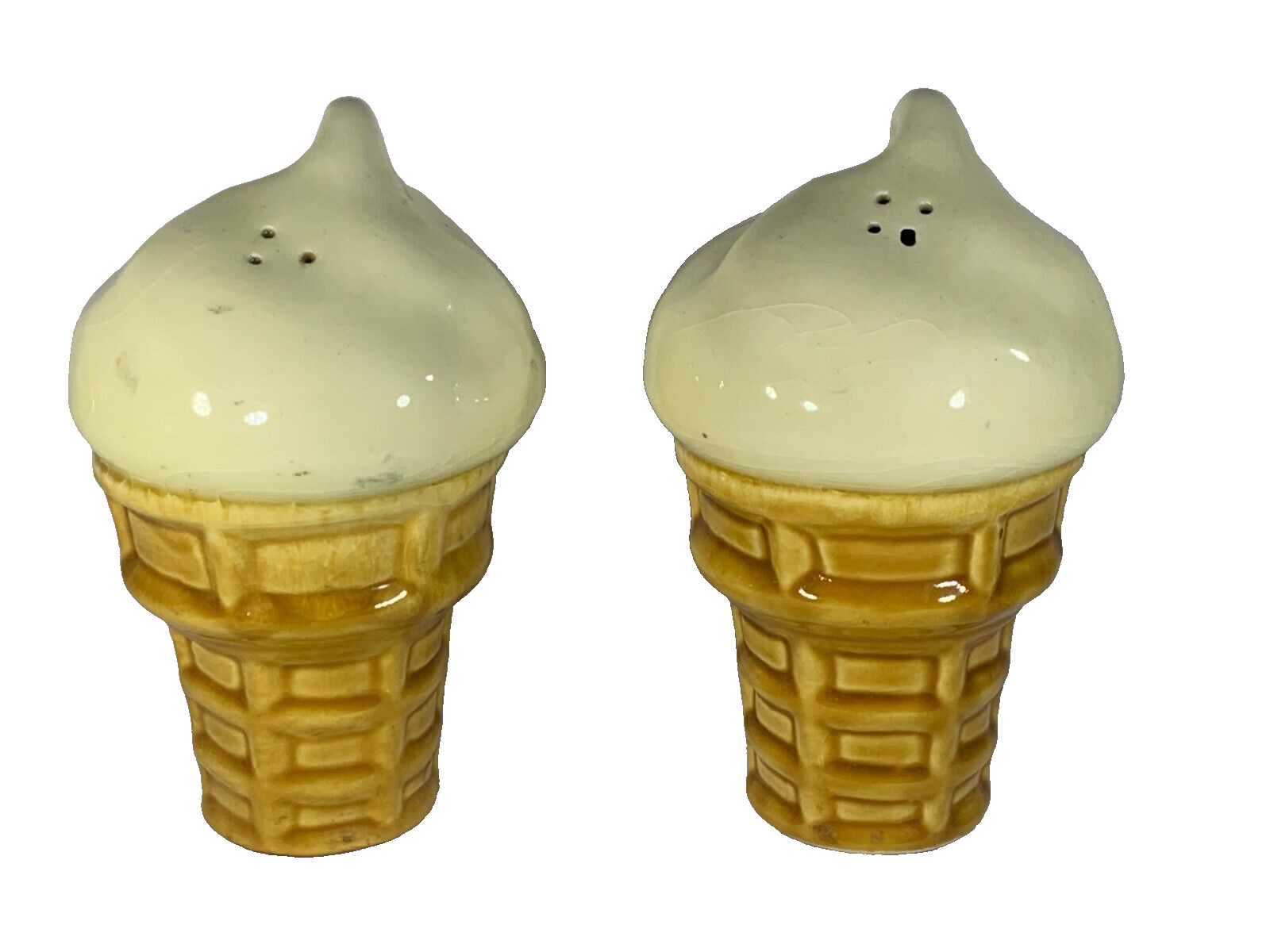 Vintage McCoy Pottery Ice Cream Cone Salt and Pepper Shakers Set Creamy White