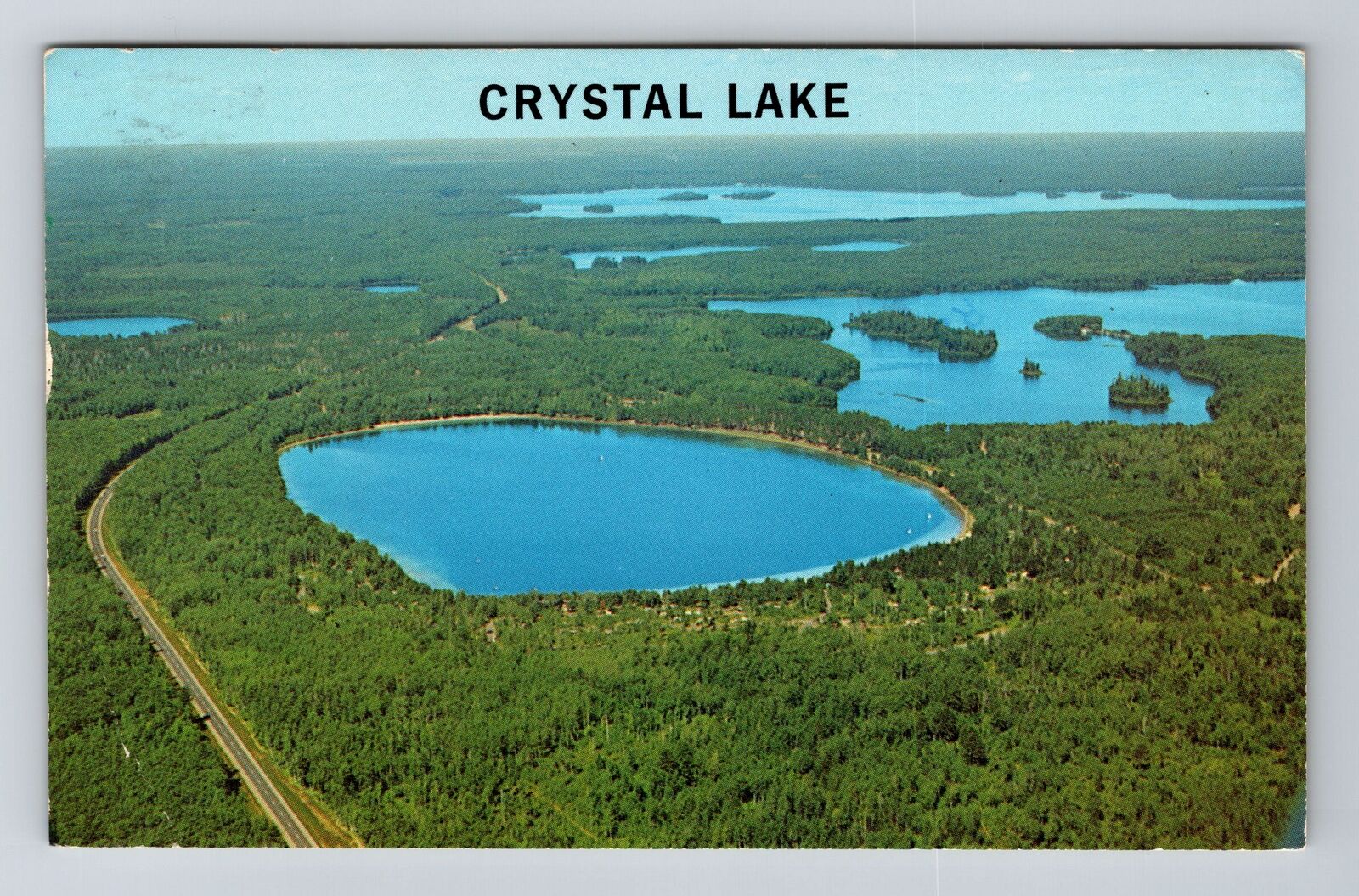 Crystal Lake WI-Wisconsin, Aerial View, Lakes, c1981 Vintage Souvenir Postcard