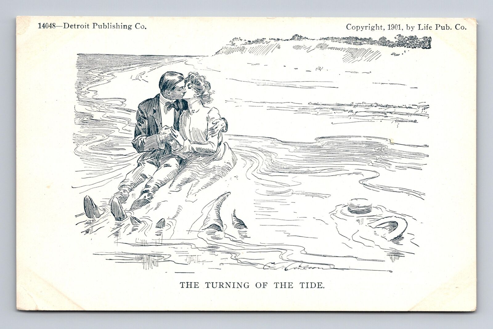 c1901 UDB Postcard Artist CD Charles Dana Gibson Turning of the Tide Romance