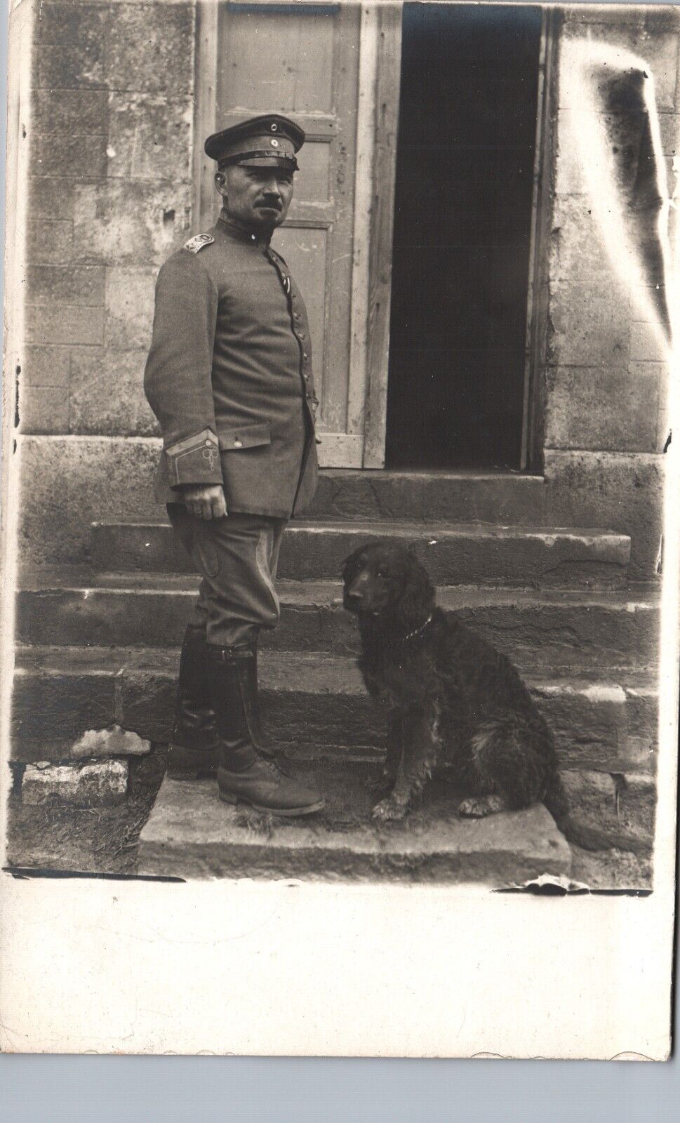 WW1 UNIFORMED SOLDIER & DOG real photo postcard rppc germany?