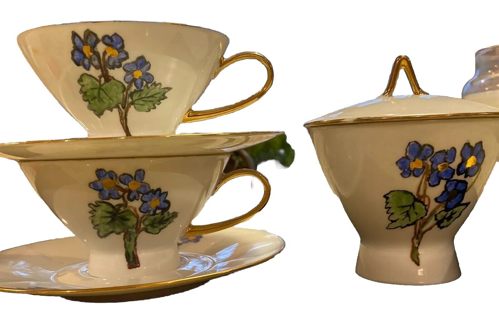 Vintage Rosenthal  Blue Floral Germany Tea Cup And Saucer Set/Covered Sugar Bowl