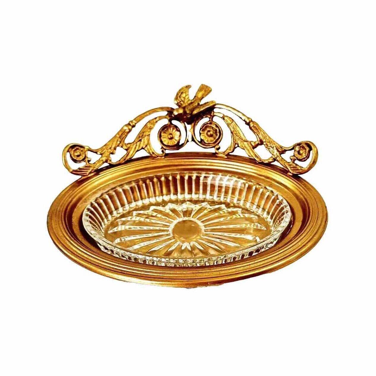 Vintage MATSON Vanity Soap Dish Bird Motif 24K Gold Plated Rococo Style 6”