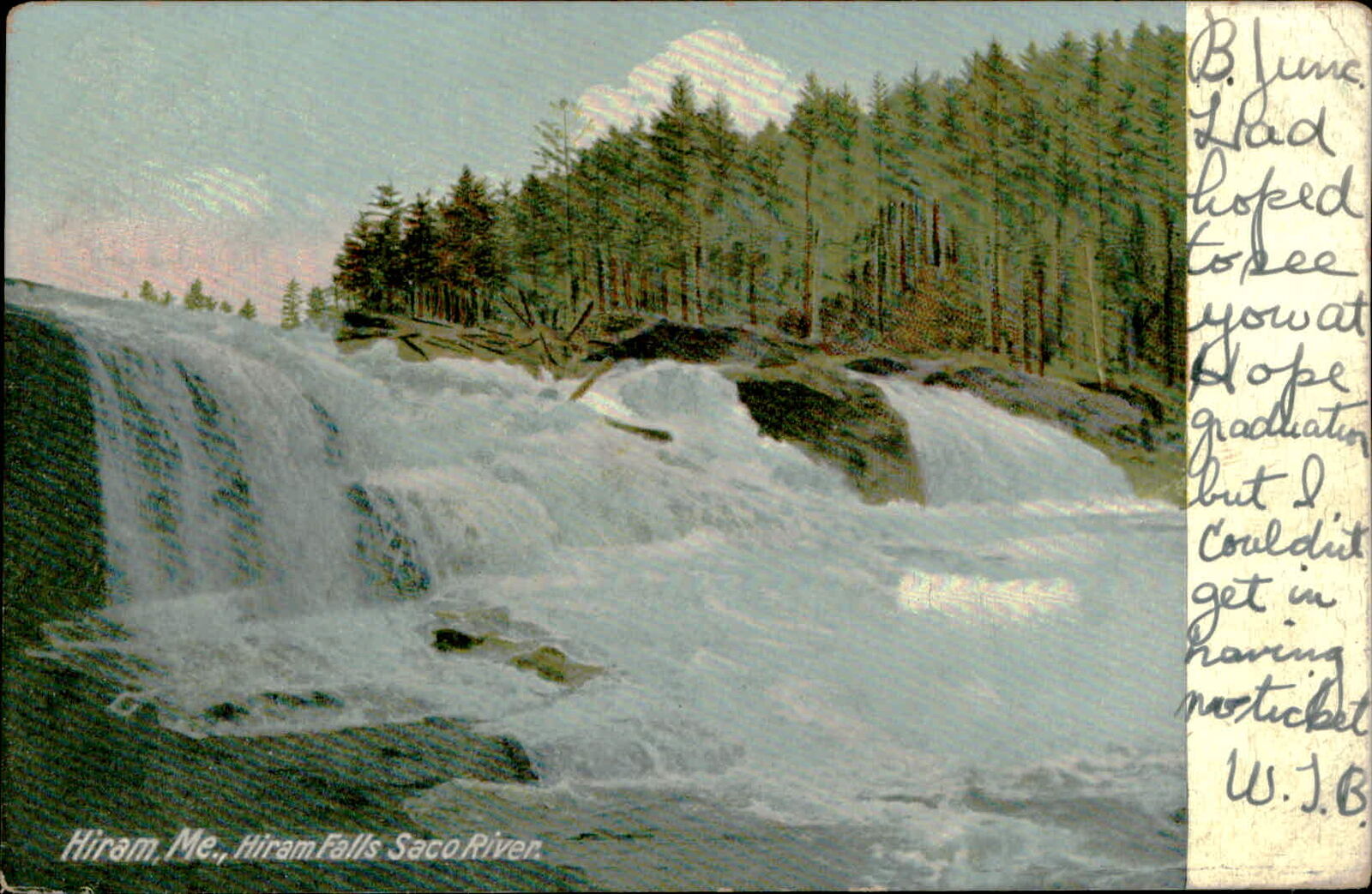 Postcard: Hiram, Me., Hiram Falls Saco River B. Junc Lad hoped topee y