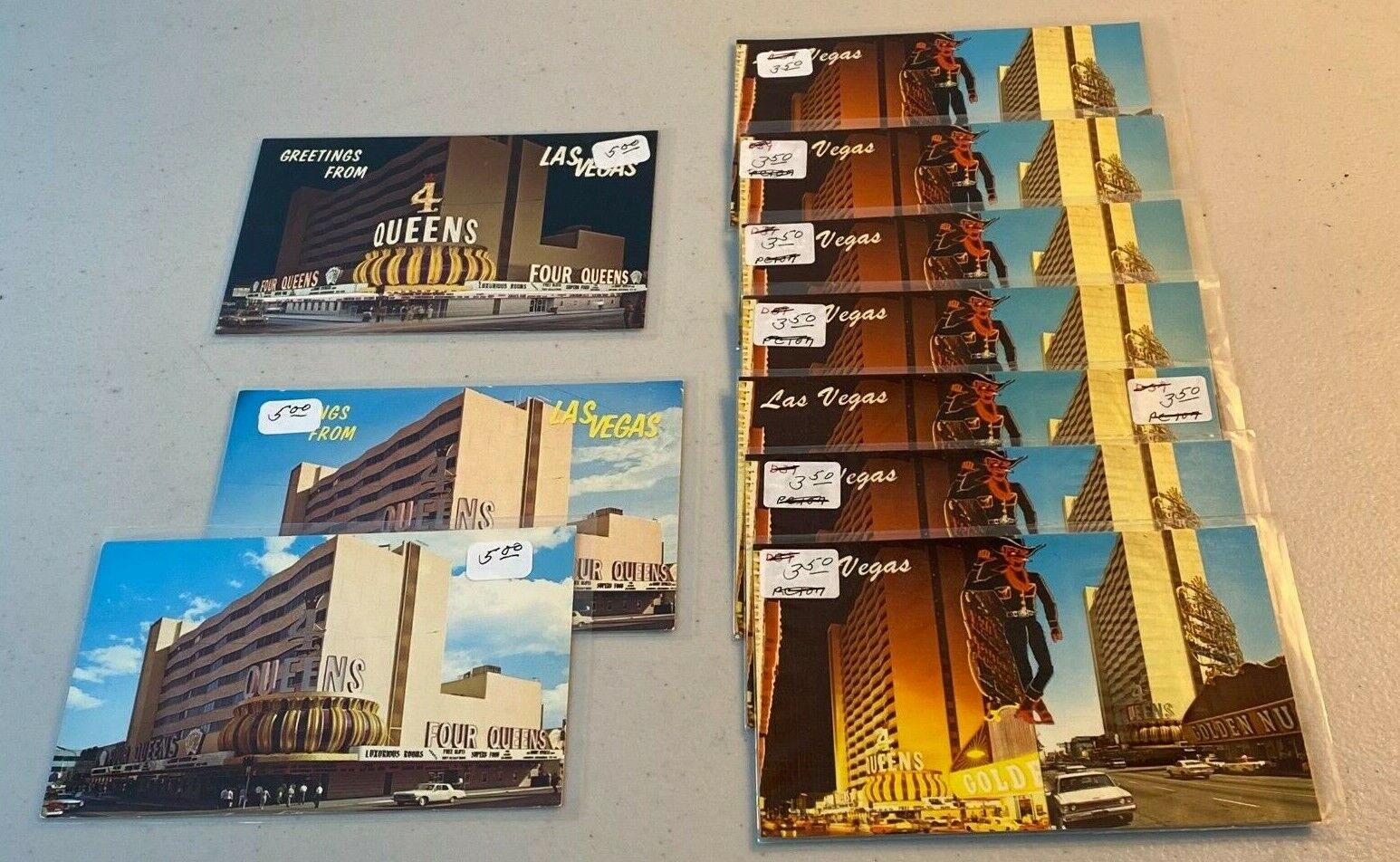 VINTAGE 4 Queens Casino Postcards Las Vegas Nevada - LOT OF 10 CARDS