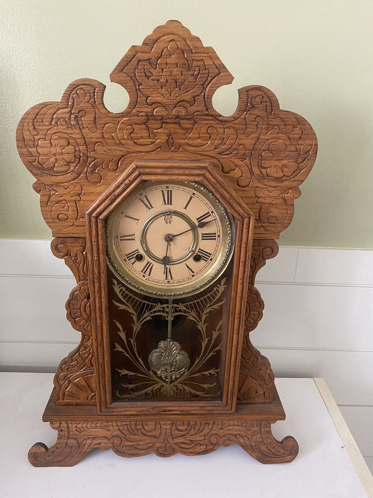 Antique Waterbury Forum Oak Kitchen Clock original parts & key 1909-1910