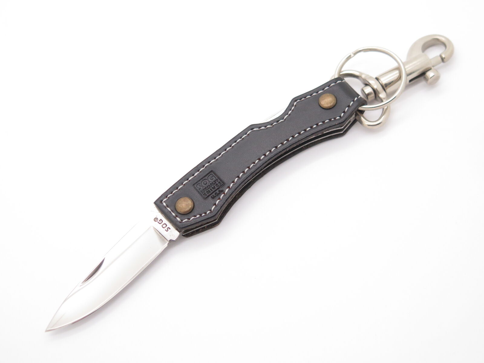 Vtg SOG S35 B Specialty Attache Leather Seki Japan Folding Pocket Knife Keychain