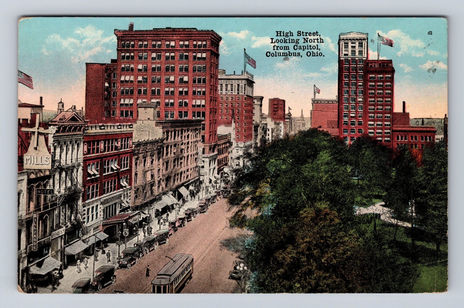 Columbus OH-Ohio, High Street Looking North, Antique Vintage Souvenir Postcard