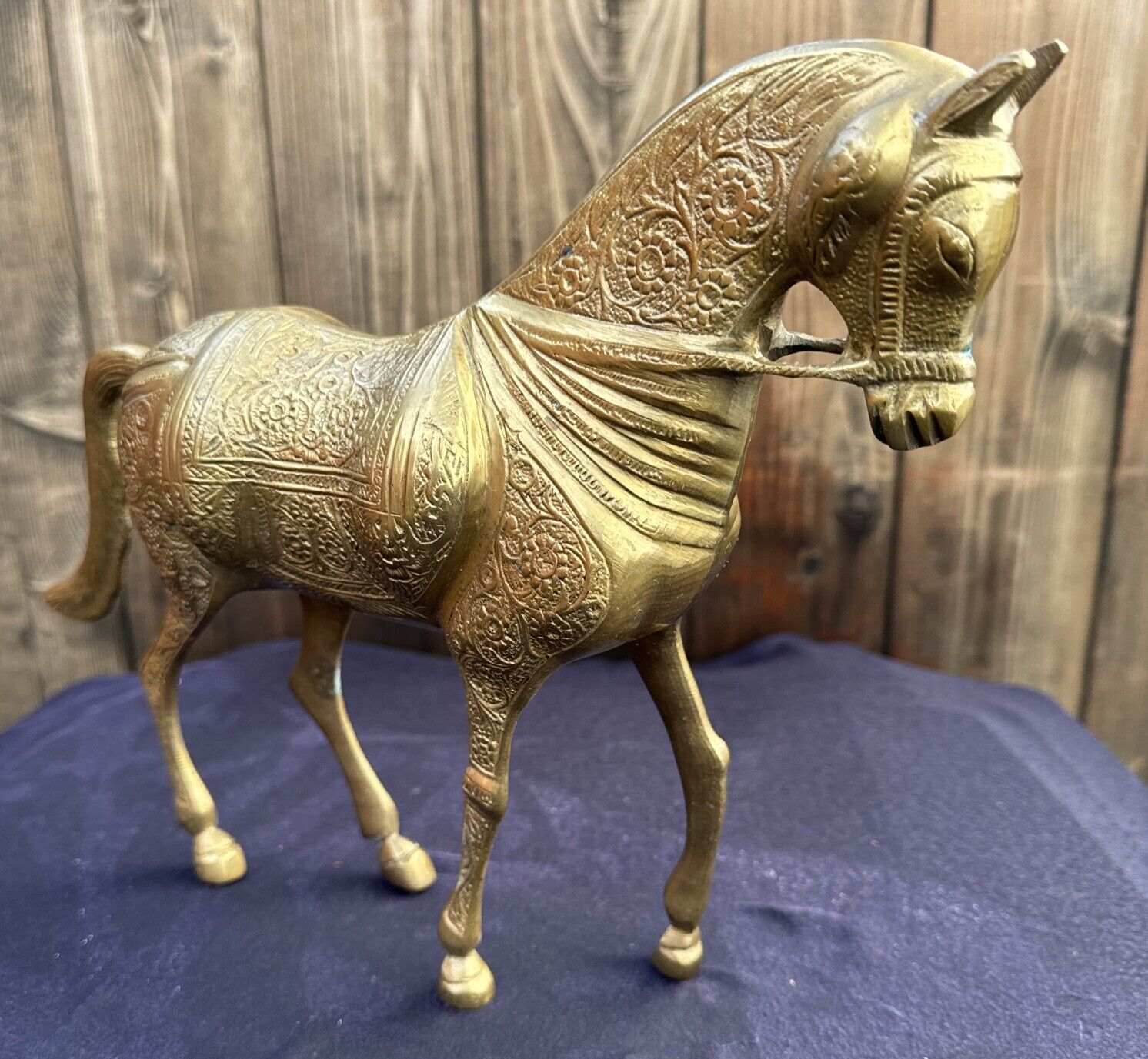 Brass Horse Statue Elegant Ornate Large Sculpture 10”T  13\