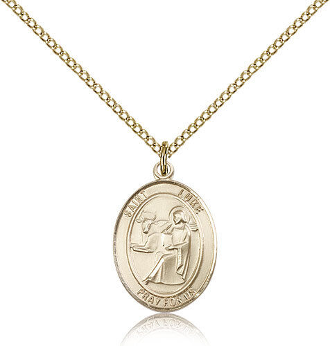 Saint Luke The Apostle Medal For Women - Gold Filled Necklace On 18 Chain - ...