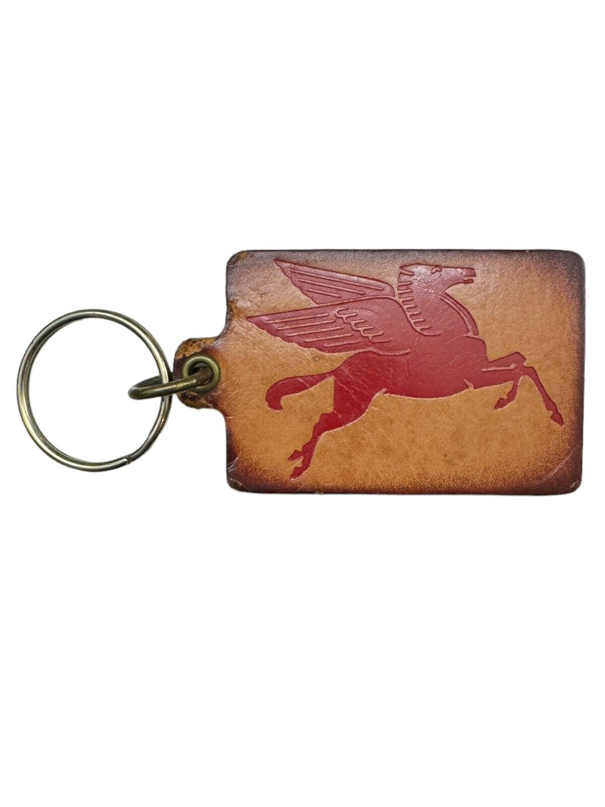 Vintage Rare Mobil Gas Leather Keychain Red Flying Pegasus Oil Advertising
