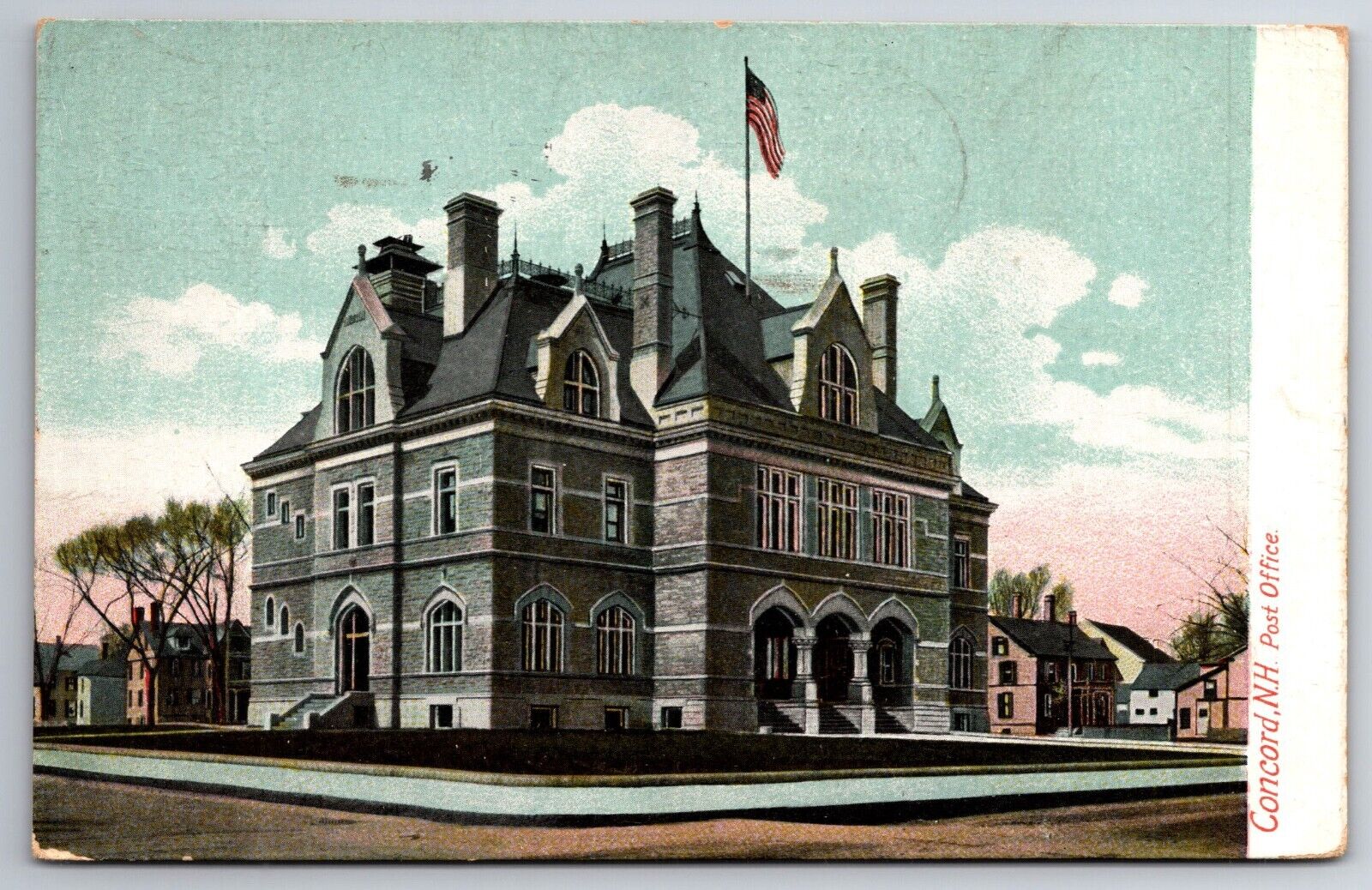 Postcard The Post Office, Concord, NH posted 1909