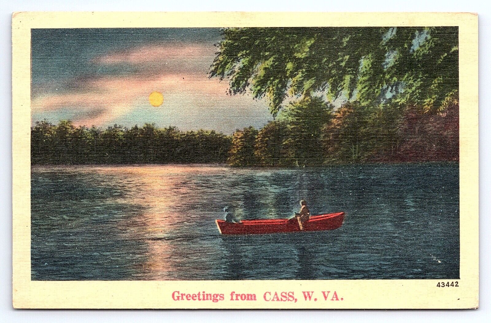 Postcard Greetings from Cass West Virginia WV Row Boat on Lake