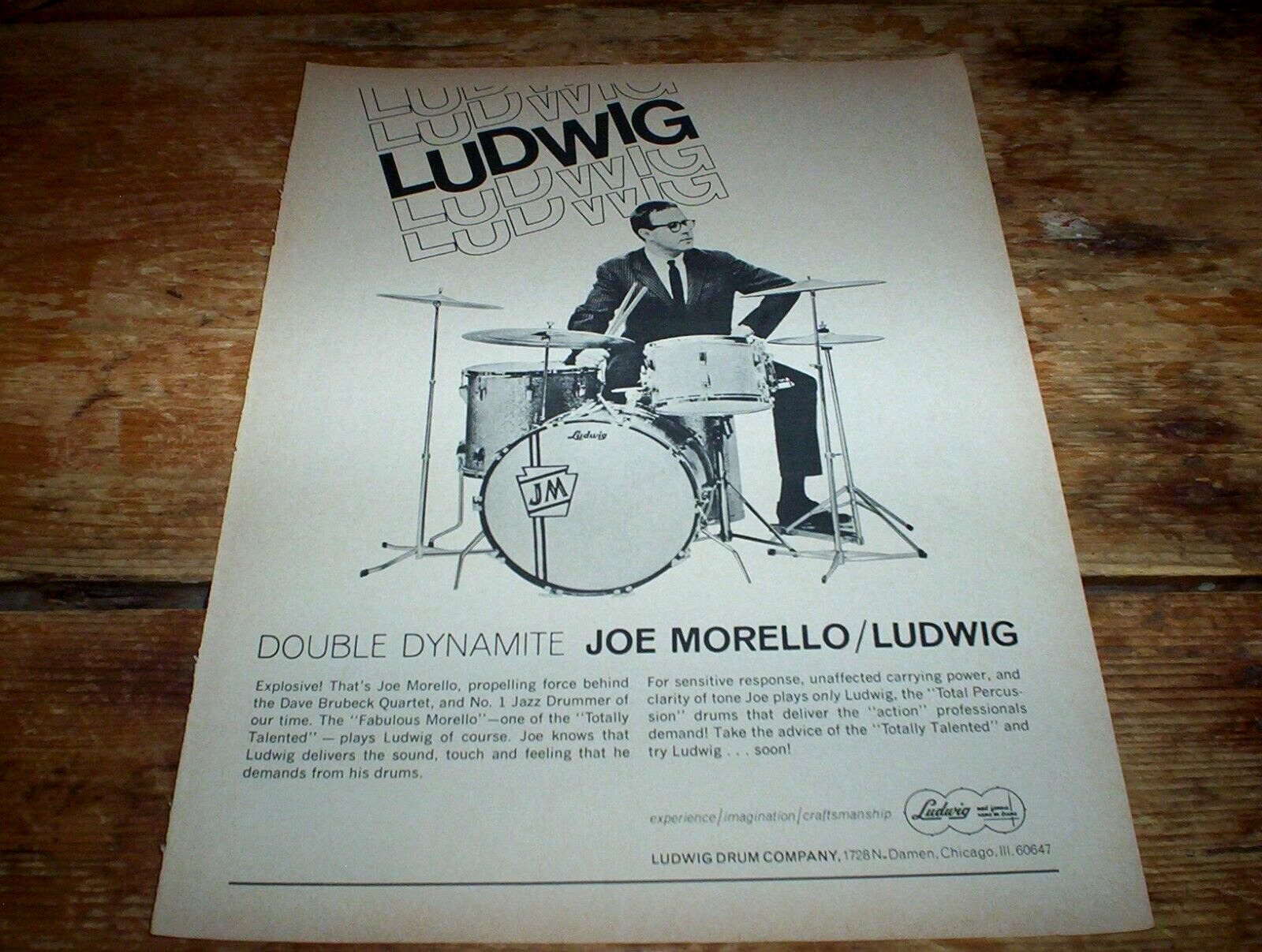 JOE MORELLO ( LUDWIG DRUMS ) 1967 U.S. PROMO magazine Ad NM-