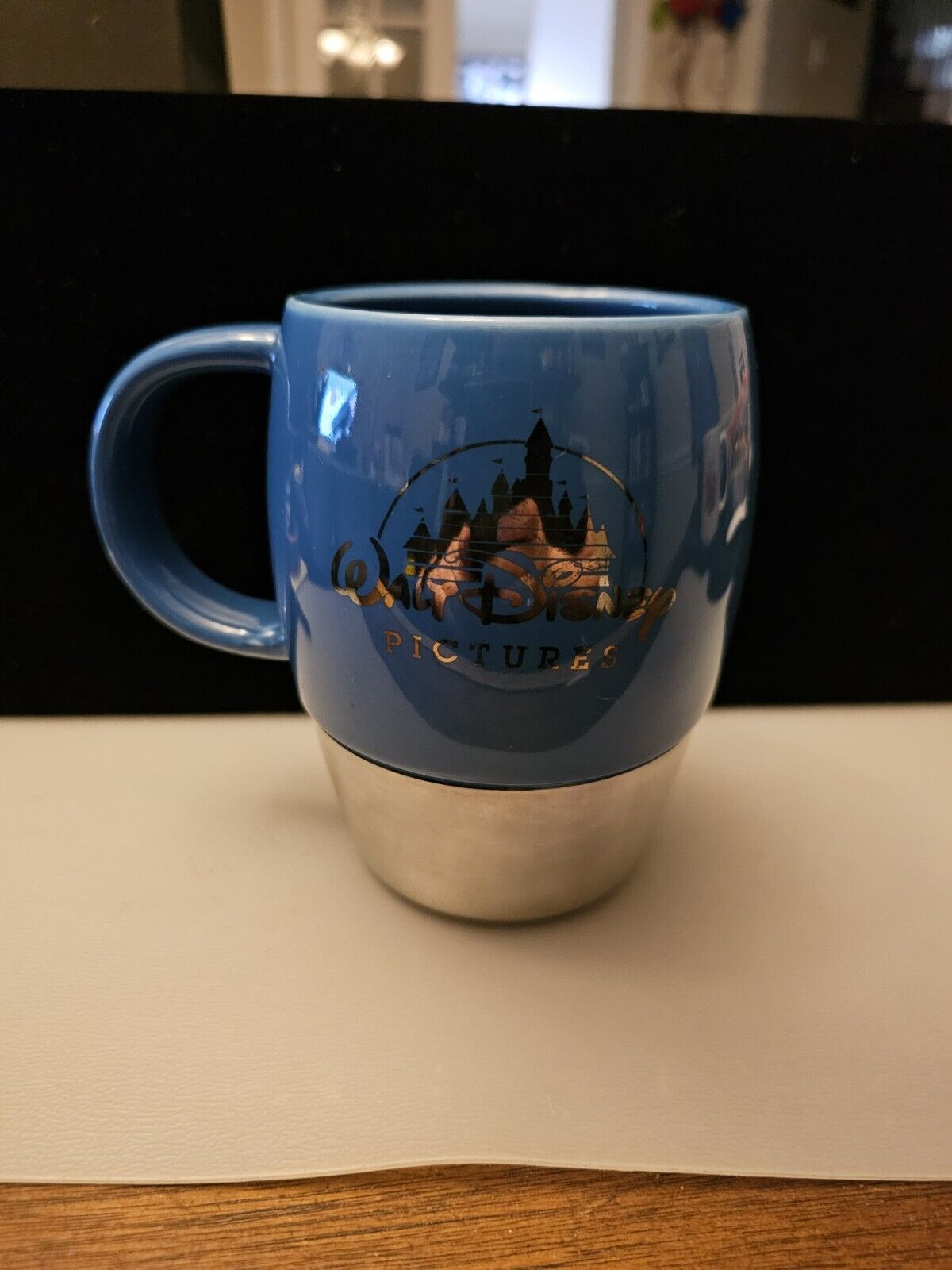 RARE Walt Disney Pictures Coffee Mug Travel Tumbler Blue & Silver