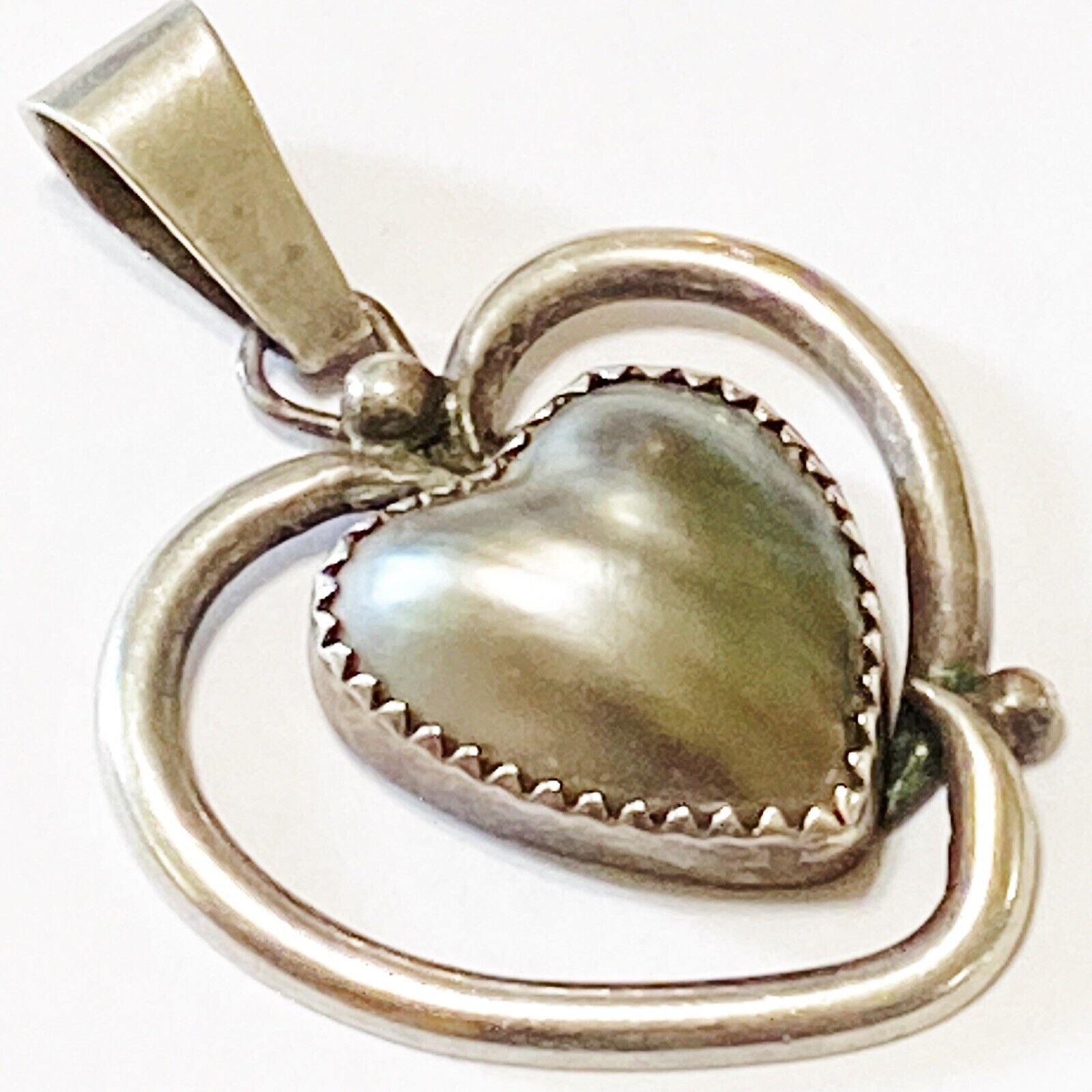 Signed David F Garcia STERLING SILVER Heart Necklace Pendant Vintage Etched