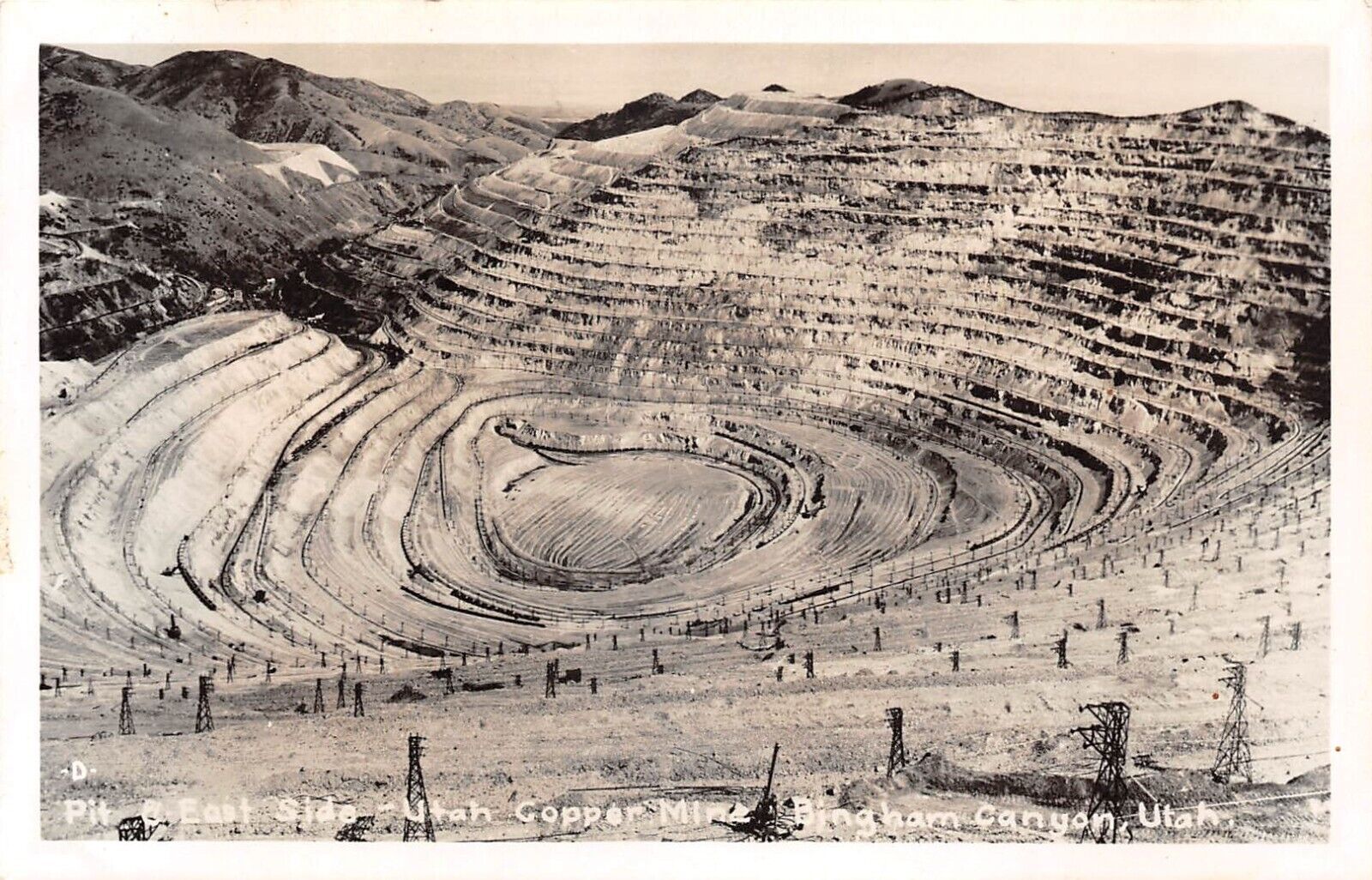 RPPC Bingham Canyon Utah Copper Mine Pit and East Side Photo Postcard