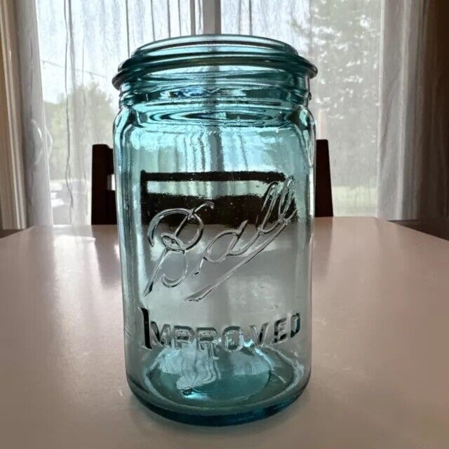 Antique Ball Improved Mason Fruit Jar Pint With Dropped R. Glass Excellent Fast