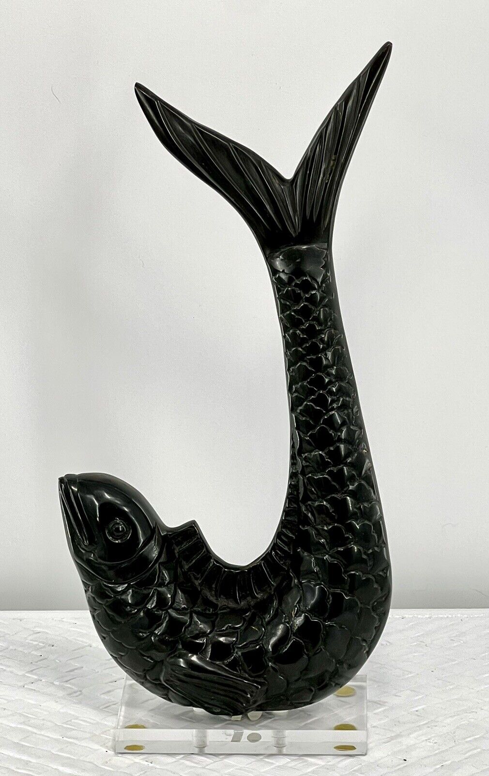 Rare Vintage Dolbi Cashier 1987 Black Brass Fish/15 1/2” T/Art Deco/Sculpture