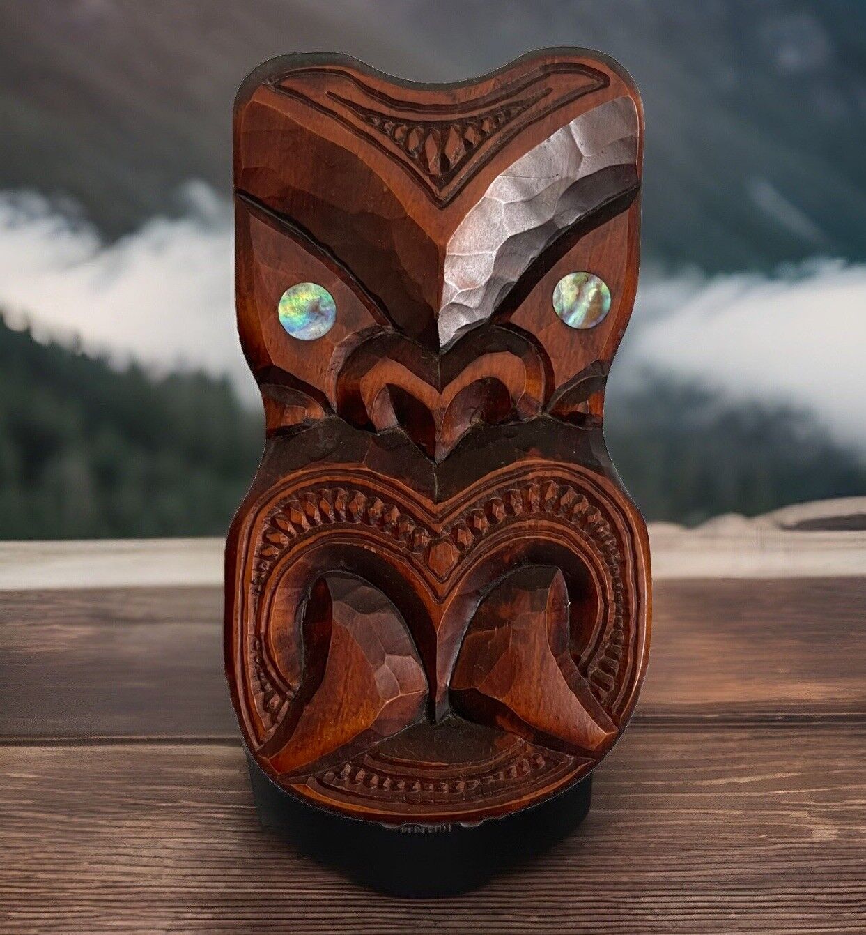 Vintage Authentic Hand Carved Maori Tiki Mask Wall Hang Papatoetoe