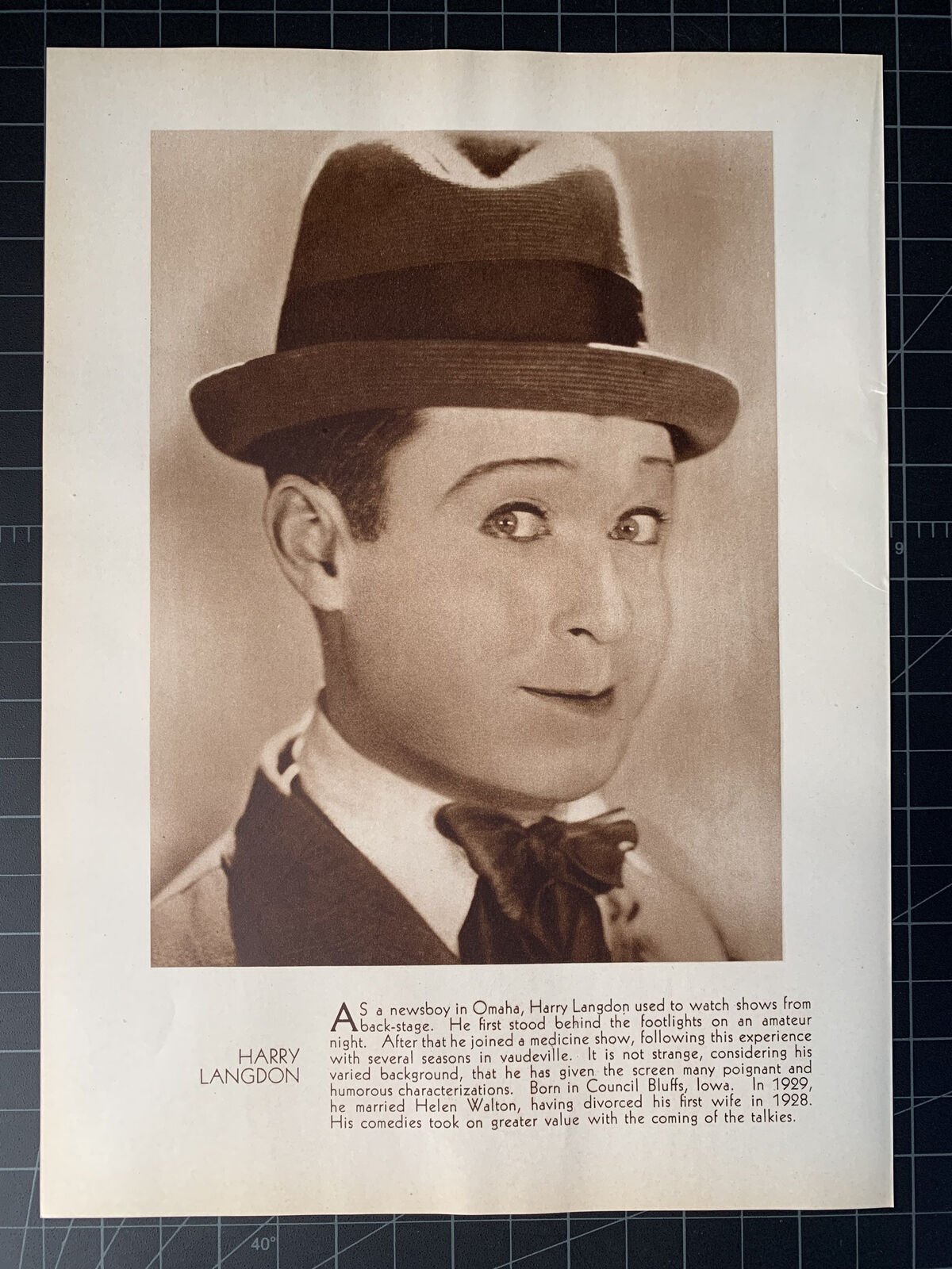 Vintage Circa 1930 Harry Langdon Photoplay Portrait