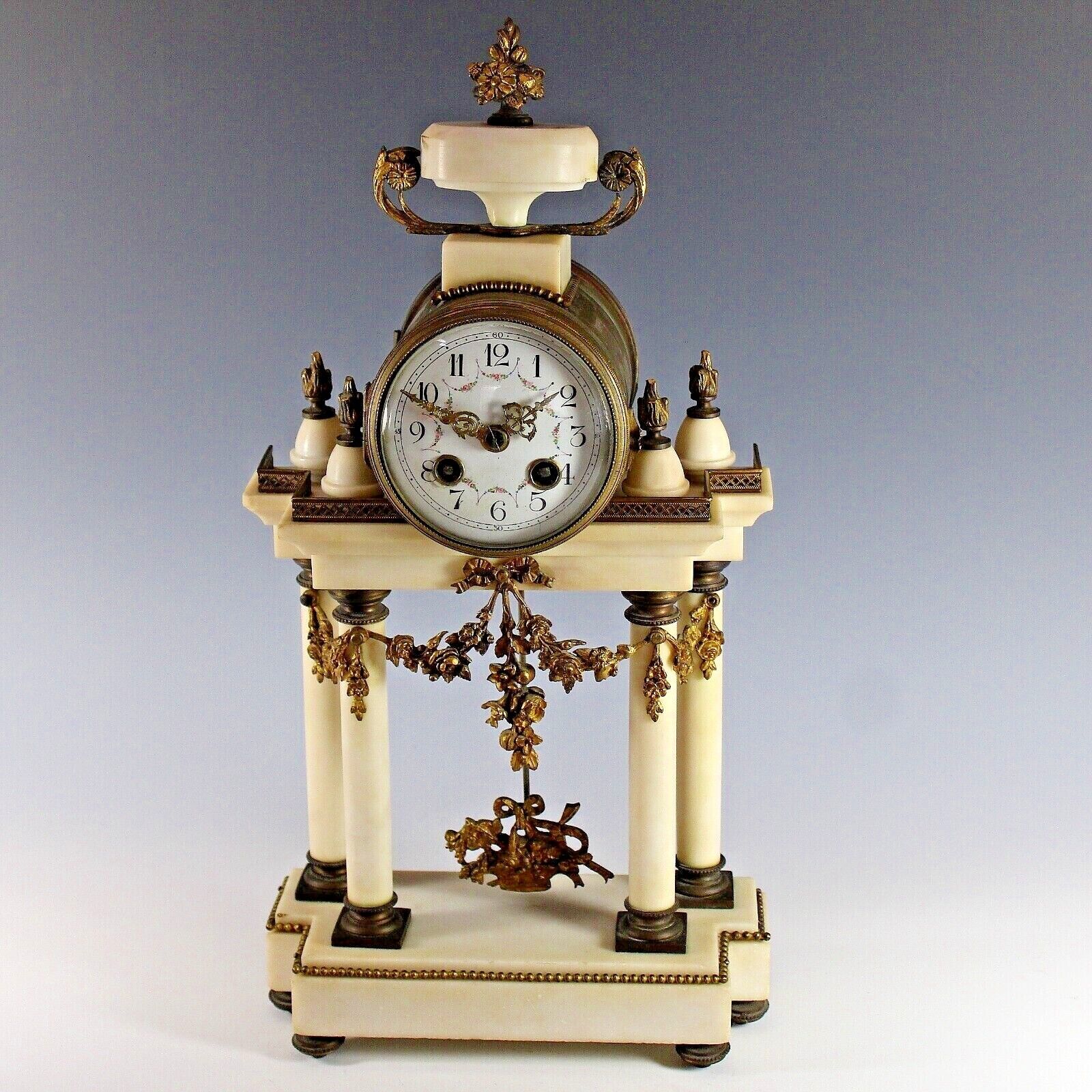 Antique A D Mougin French Alabaster Column Clock Just Serviced