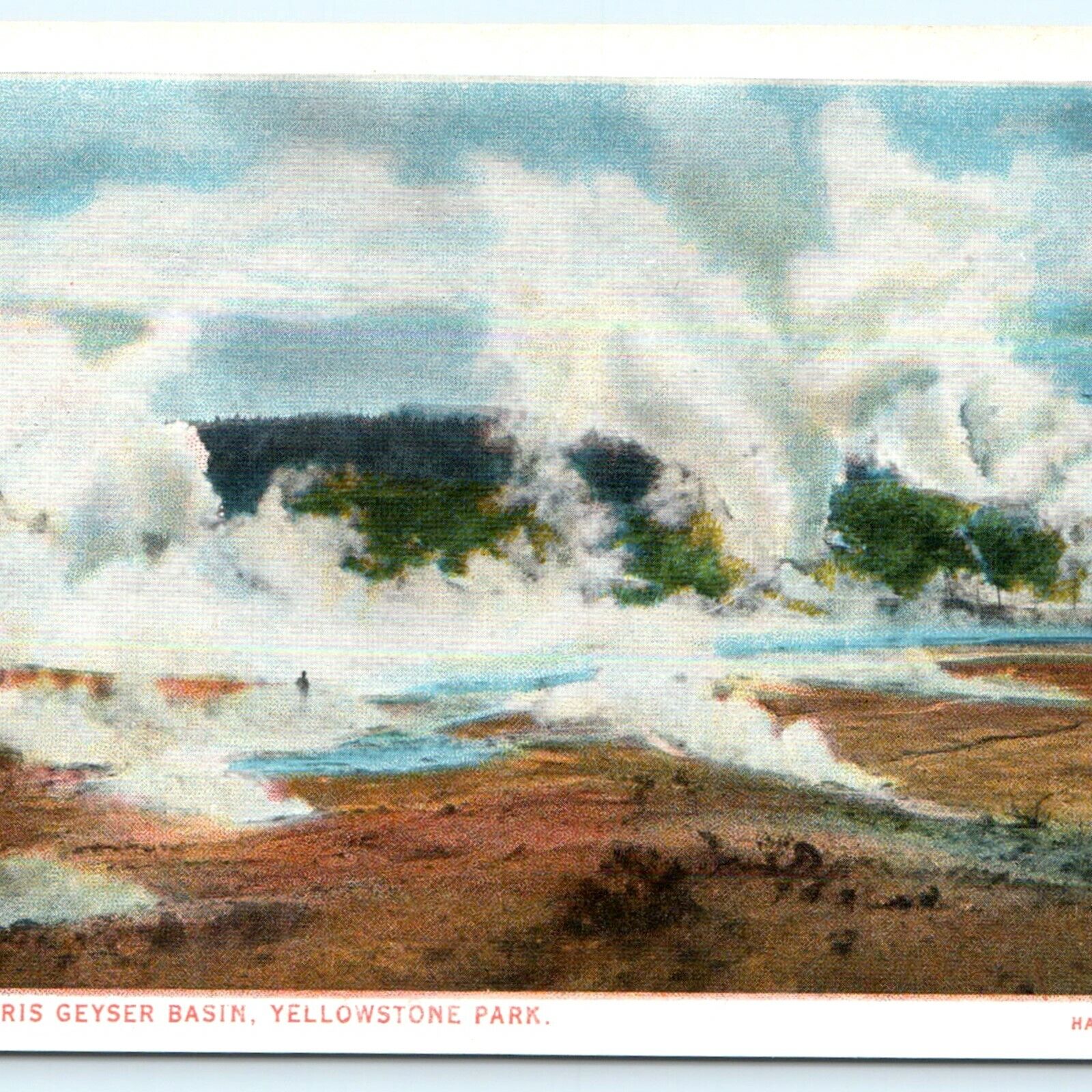 c1920s Yellowstone Norris Geyser Basin Haynes Photo Postcard Litho Park Vtg A32