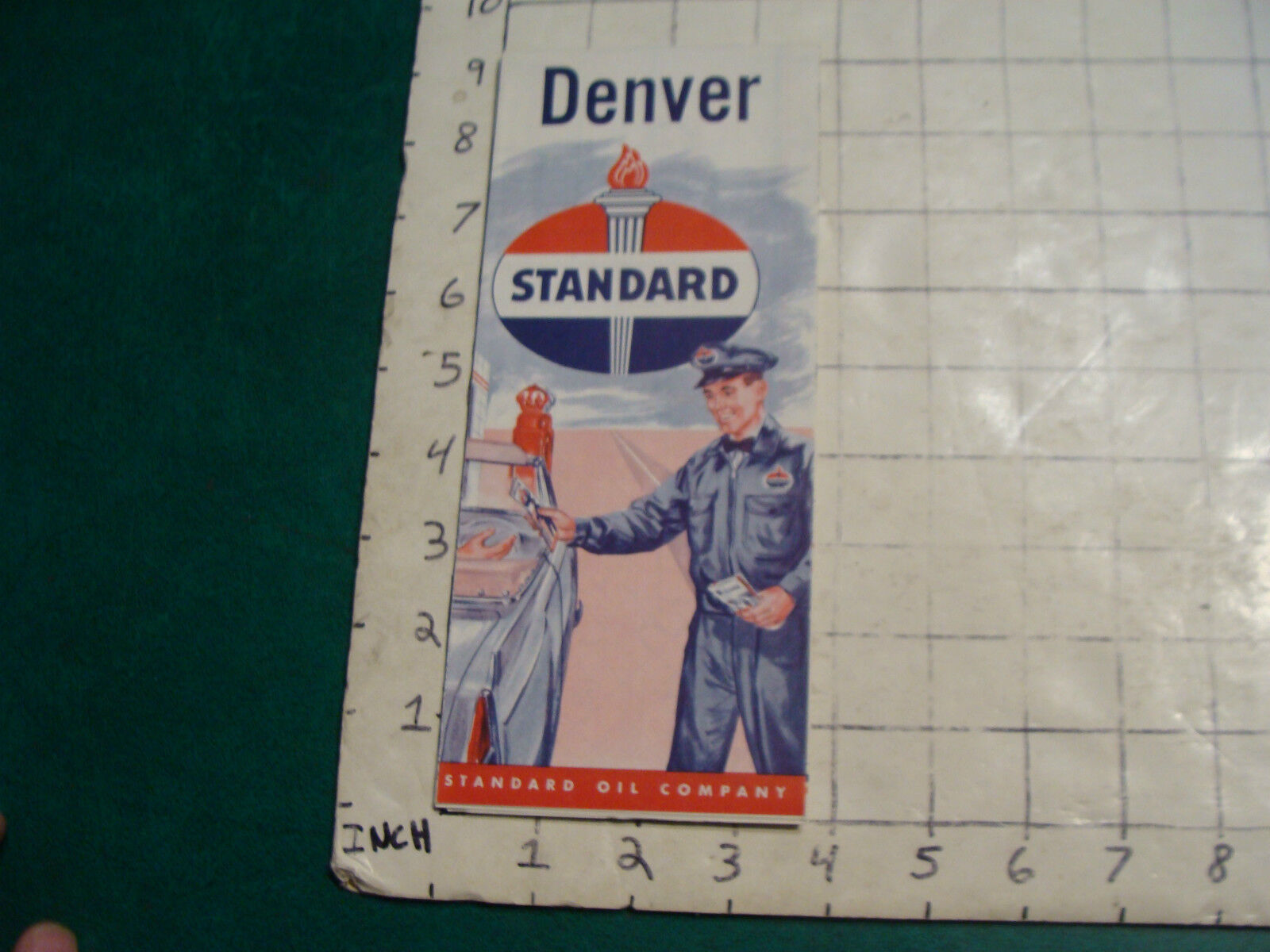 vintage HIGH GRADE travel brochure 1950s highway map DENVER from STANDARD unopen