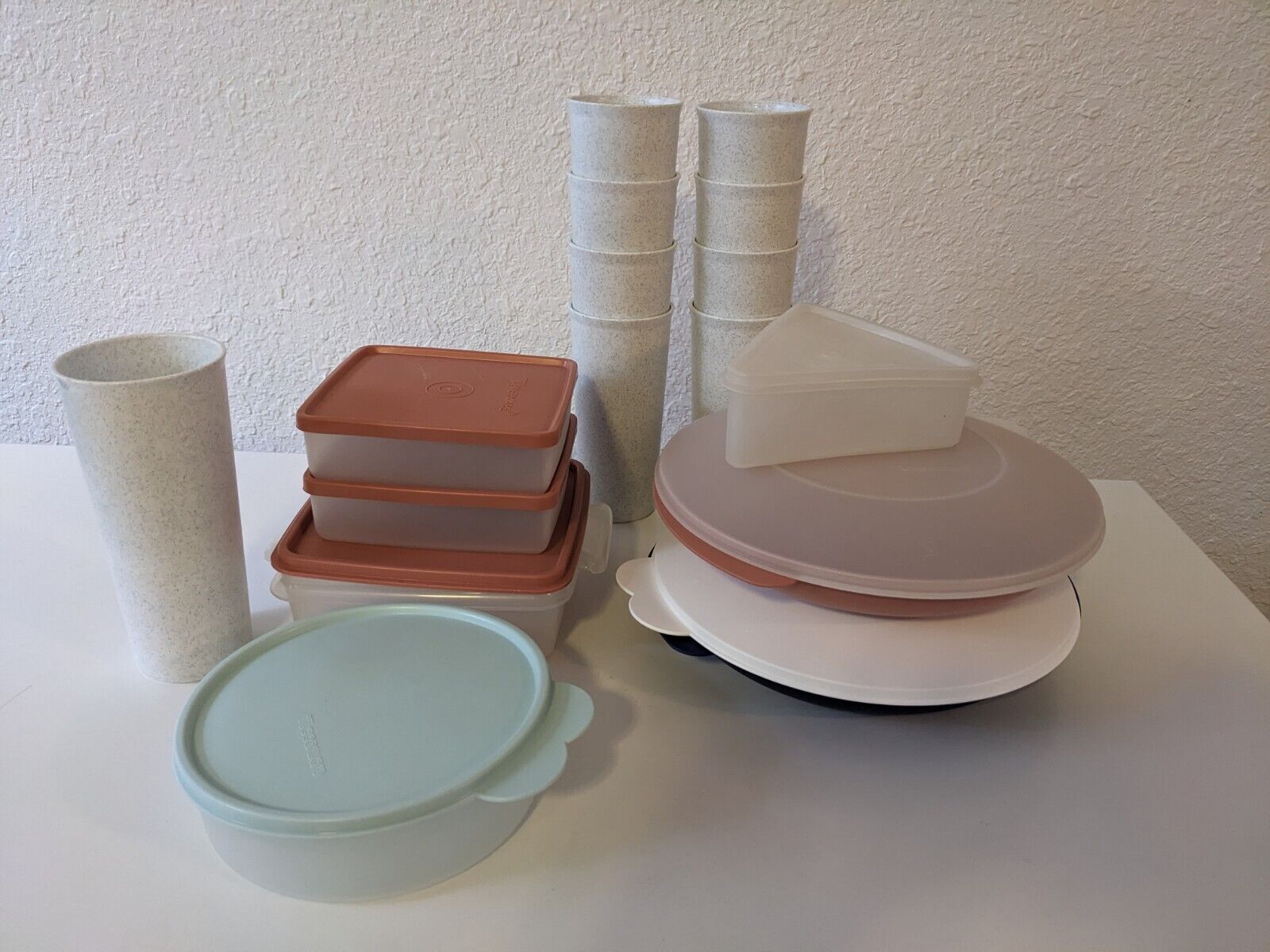 Lot Of Vintage Tupperware Kitchen Items, Plates, Cups, Containers.  