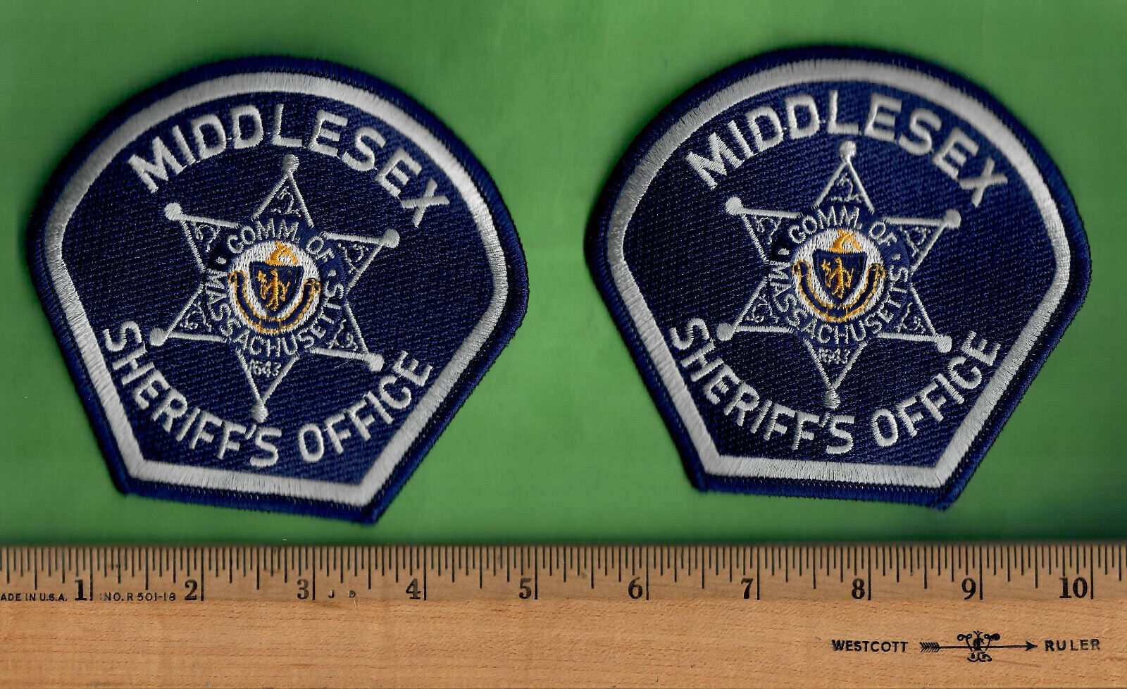 VINTAGE 1998 MIDDLESEX SHERIFF\'S OFFICE MASSACHUSEETS LOT OF 2 CLOTH PATCHES