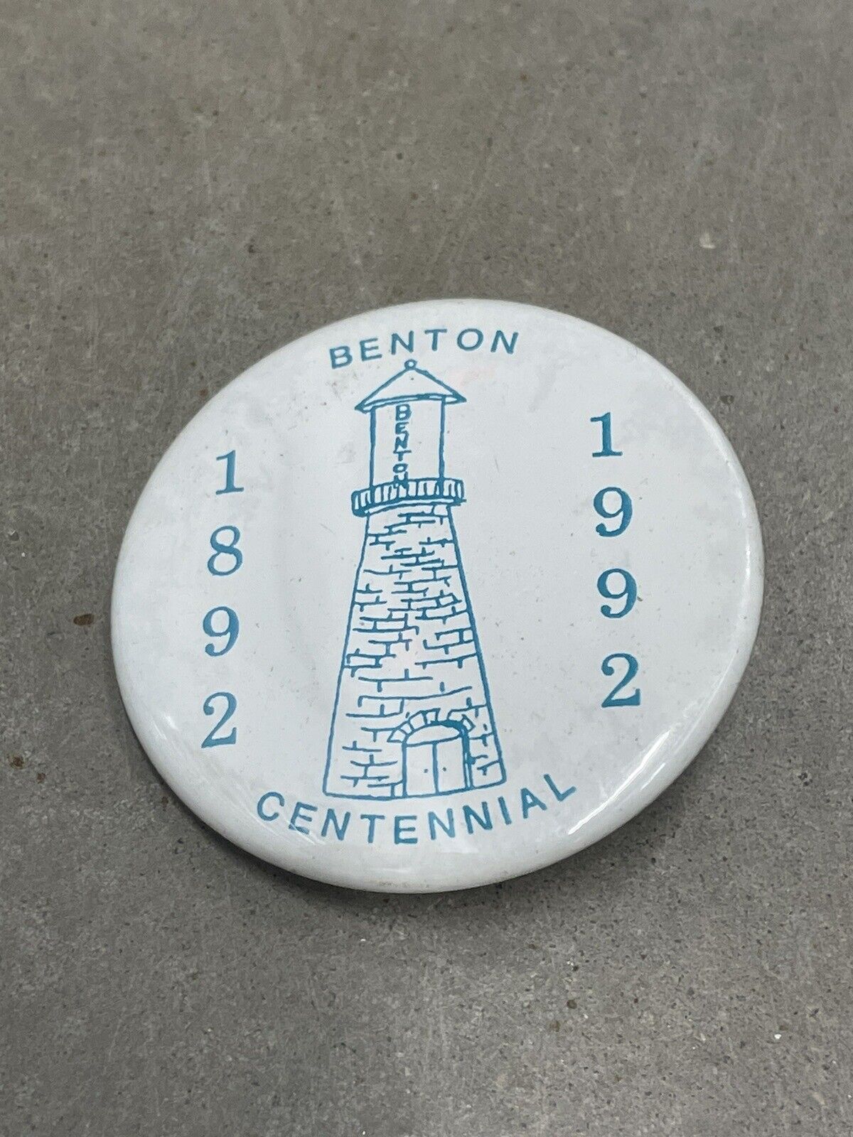 Vintage 1992 Benton Wisconsin Pinback Button Centennial Celebration White 2.25”