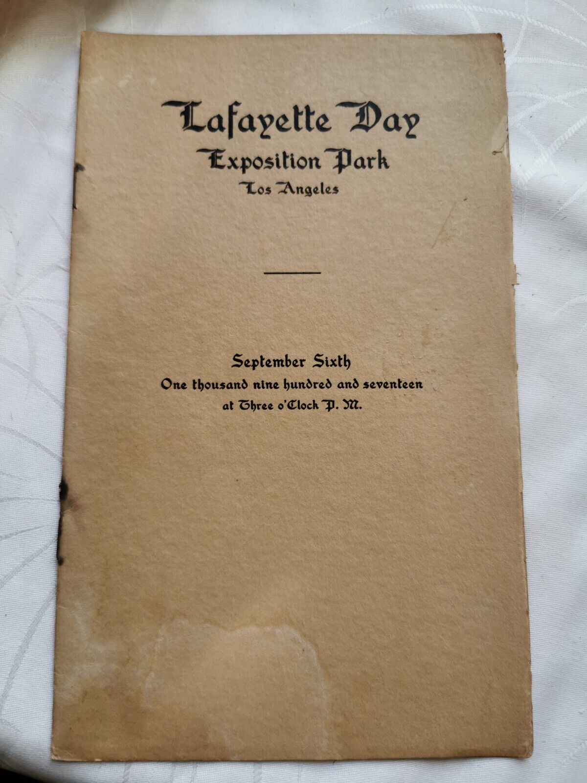 1917 Lafayette Day, Exposition Park, Los Angeles, Antique Pamphlet Event Booklet